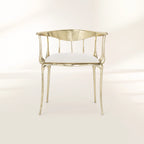 Nº 11 Cream Velvet Surrealist Polished Gold Dining Chair