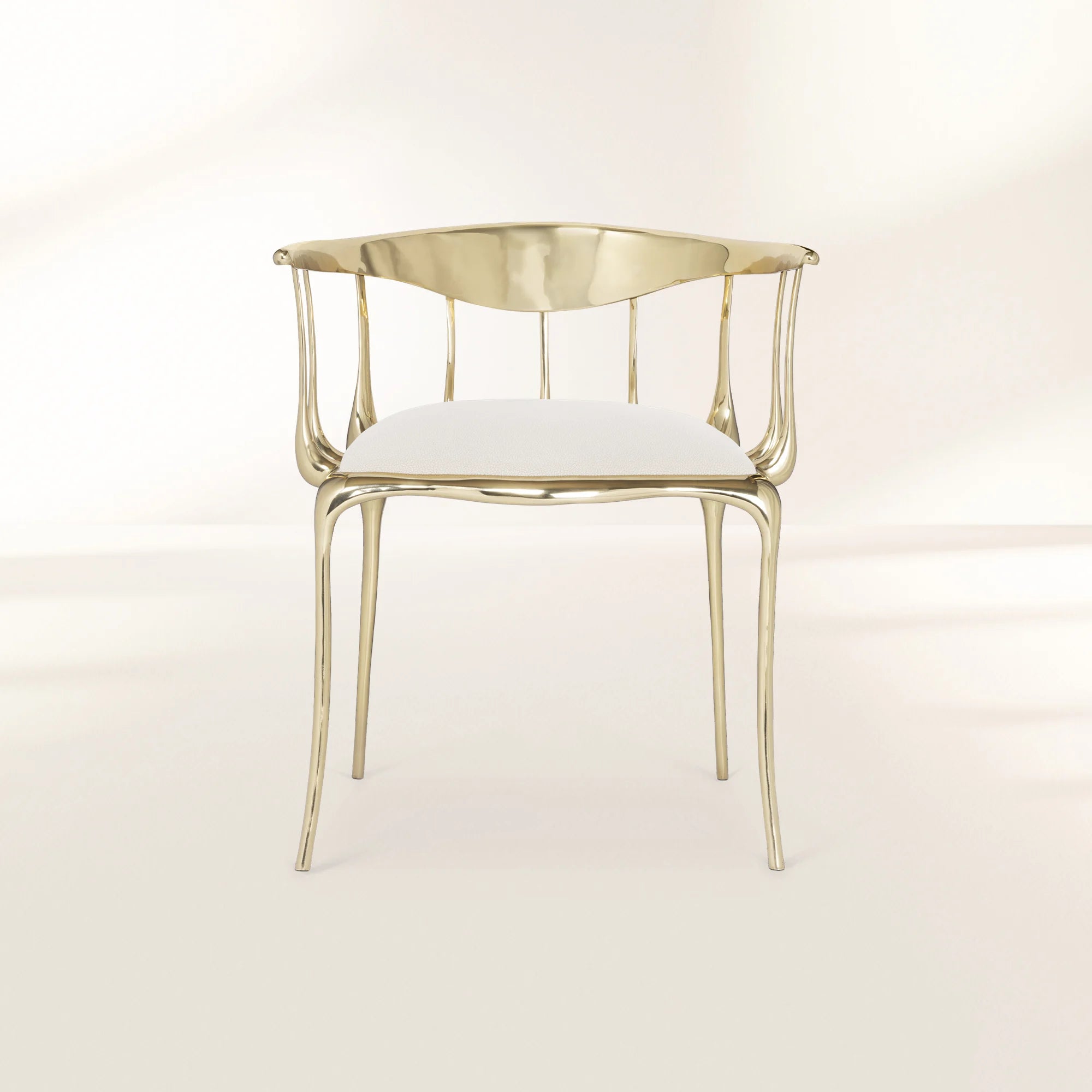 Nº 11 Cream Velvet Surrealist Polished Gold Dining Chair