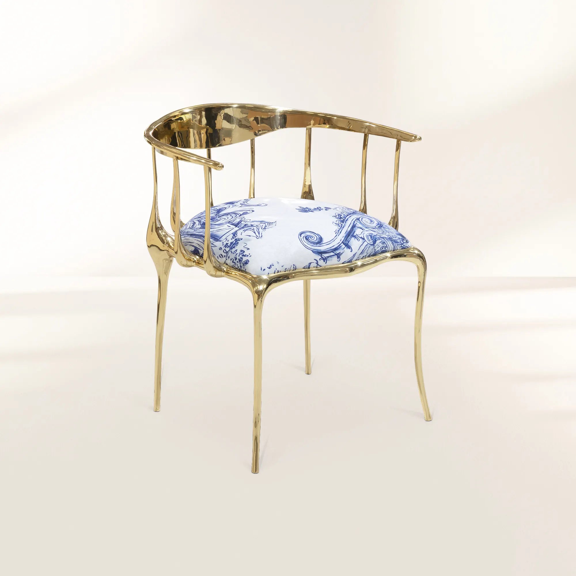 Nº 11 Azulejo Print Polished Brass Heritage Chair