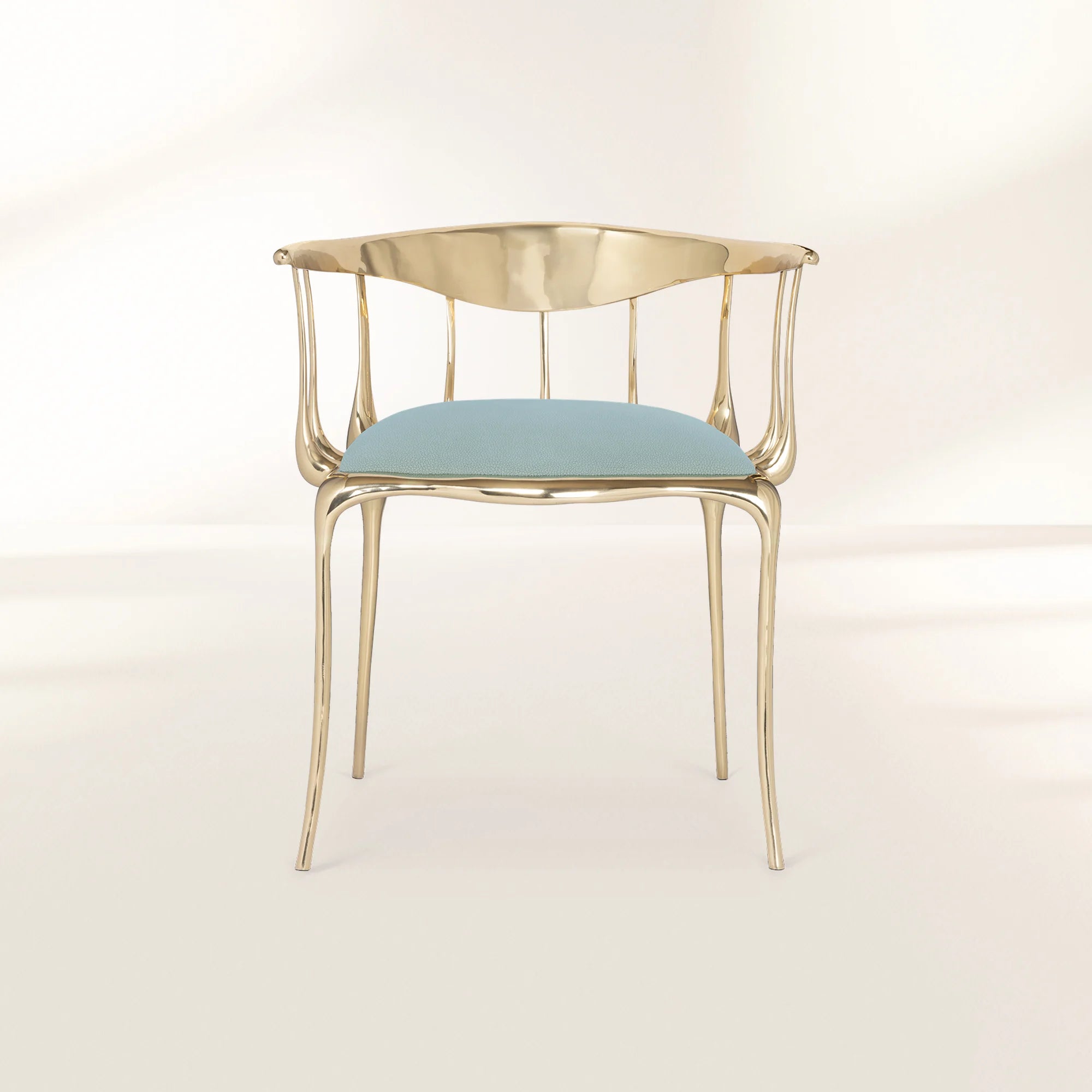 Nº 11 Light Blue Velvet Surrealist Polished Gold Dining Chair
