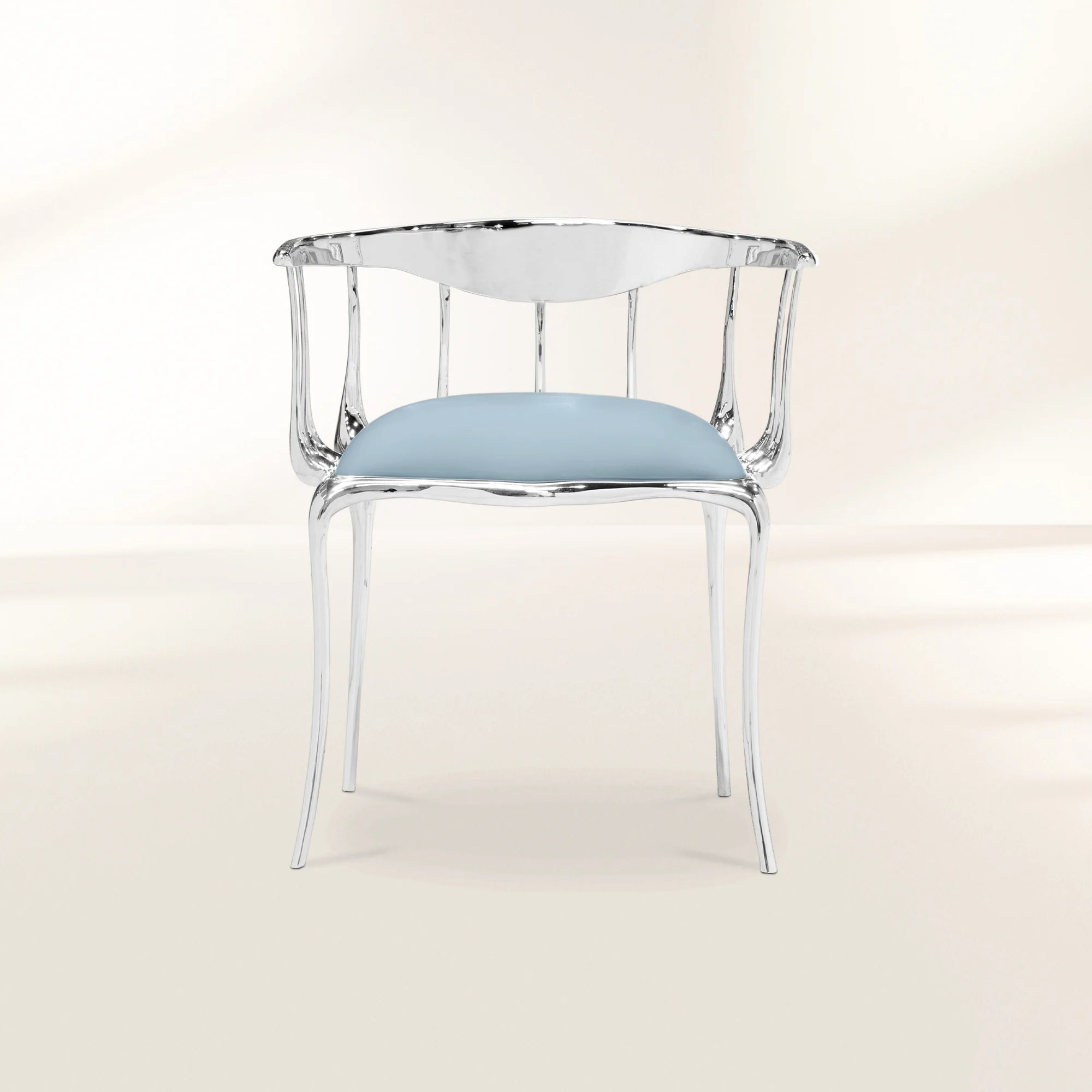 Nº 11 Silver Polished Brass Surrealist Light Blue Dining Chair