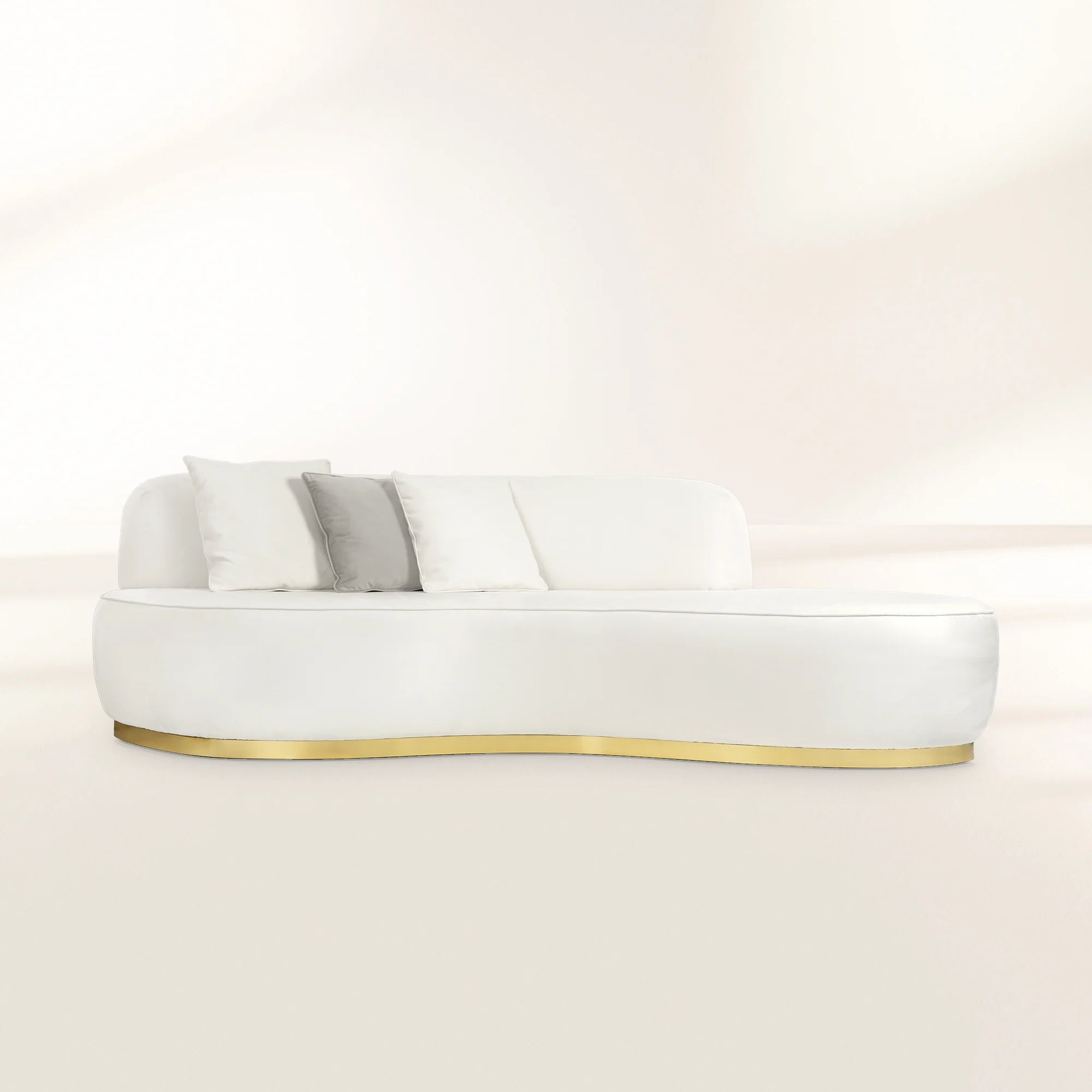 Luxury Swan Lake Inspired Sofa with Sculptural Brass Frame & Asymmetric Design