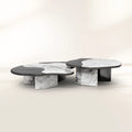 Luxury Calacatta Marble Coffee Table with Black Sculptural Base & Modern Design Center Tea Table