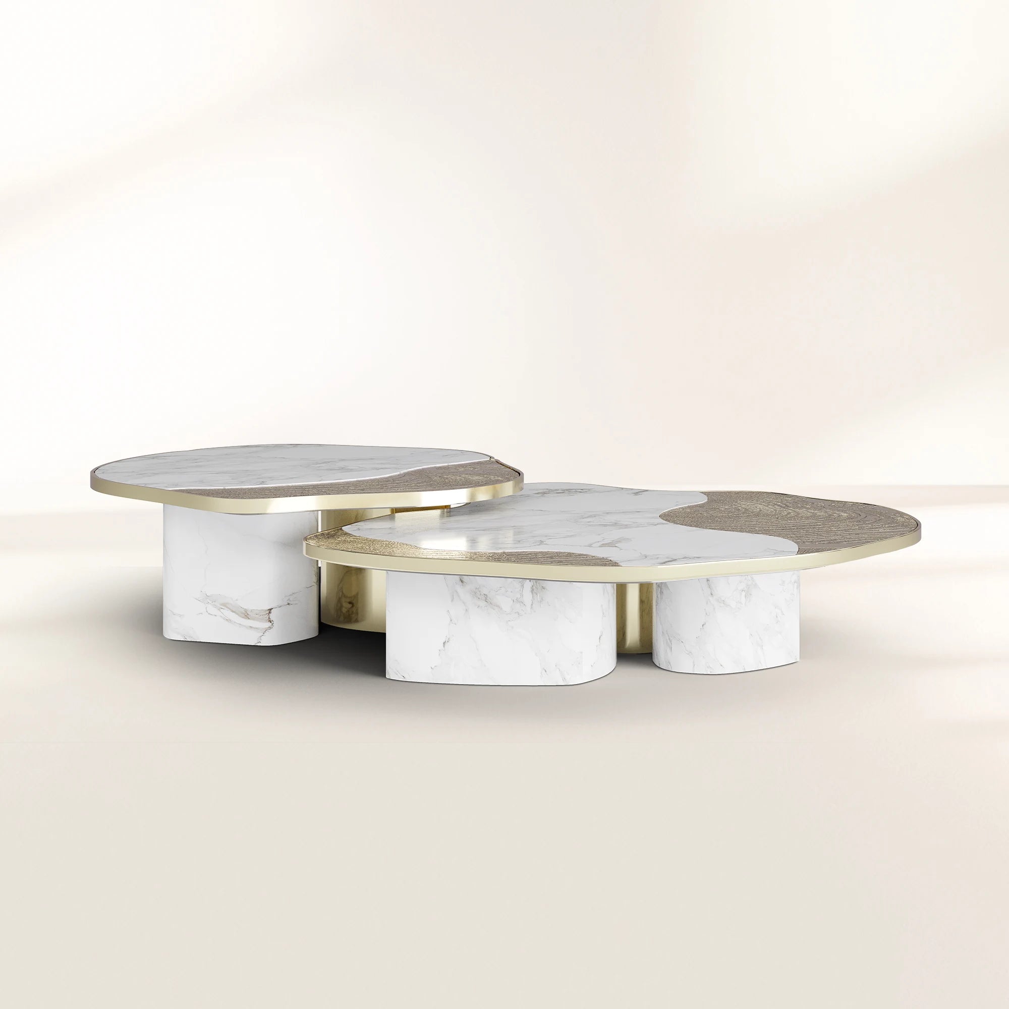 Luxury Calacatta Marble Coffee Table with Black Sculptural Base & Modern Design Center Tea Table