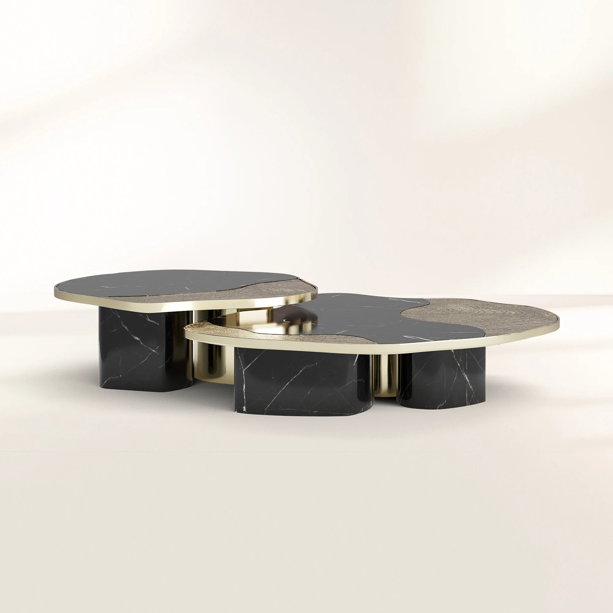 Luxury Calacatta Marble Coffee Table with Black Sculptural Base & Modern Design Center Tea Table
