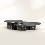 Luxury Calacatta Marble Coffee Table with Black Sculptural Base & Modern Design Center Tea Table