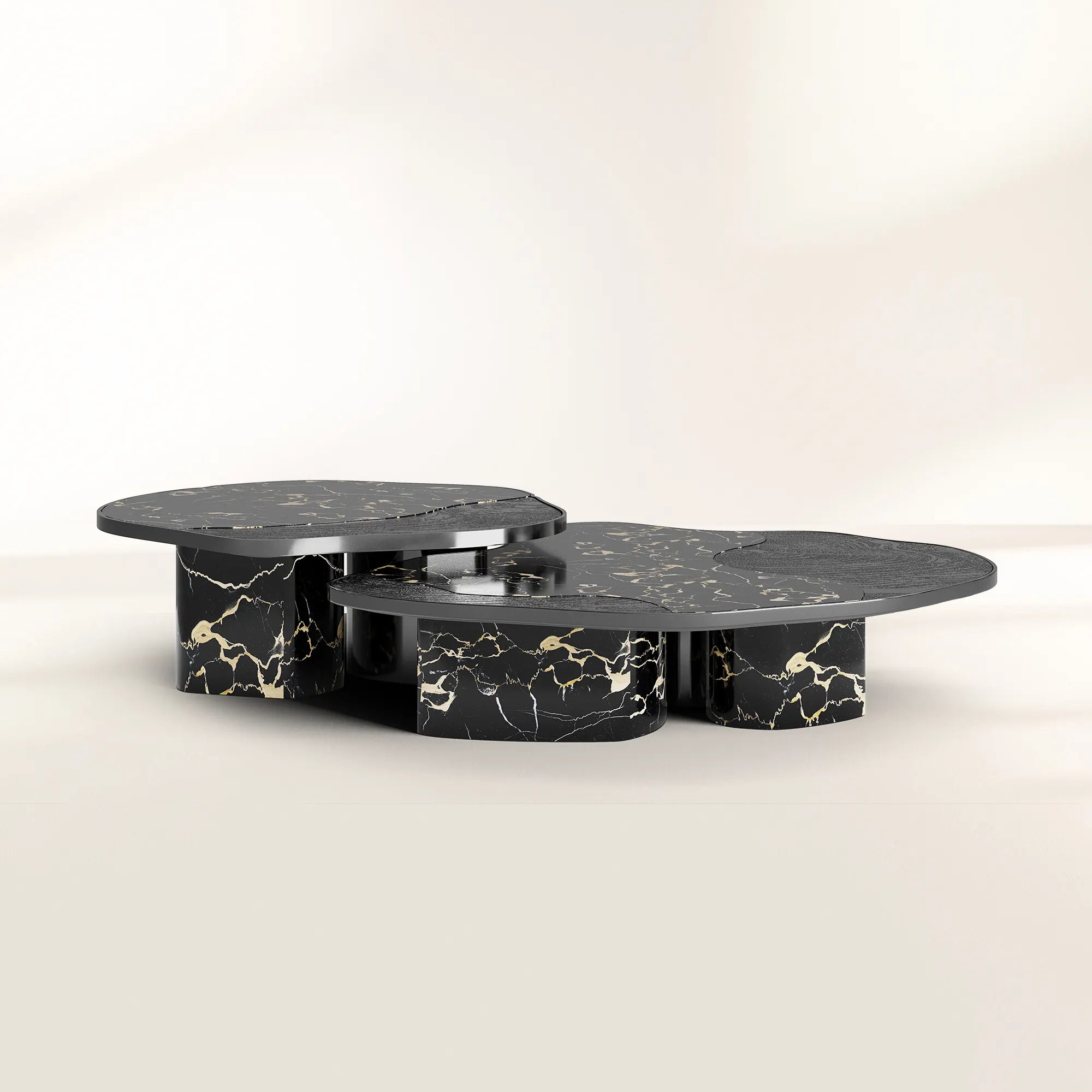 Luxury Calacatta Marble Coffee Table with Black Sculptural Base & Modern Design Center Tea Table