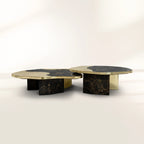 Luxury Calacatta Marble Coffee Table with Black Sculptural Base & Modern Design Center Tea Table