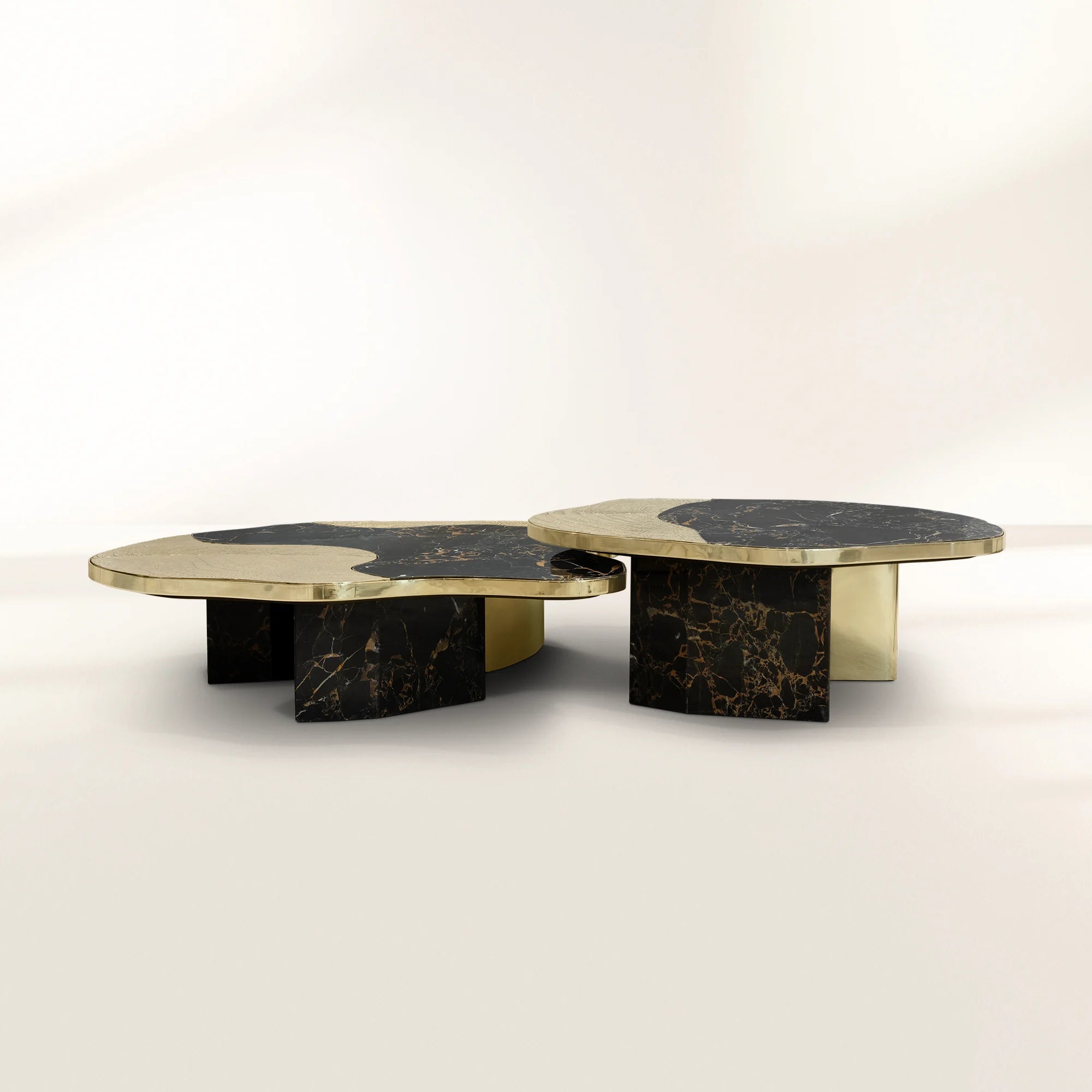 Luxury Calacatta Marble Coffee Table with Black Sculptural Base & Modern Design Center Tea Table