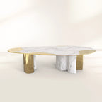Ophelia Oval Carrara Marble & Gold Dining Table