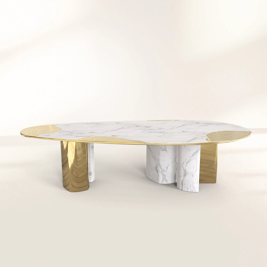 Ophelia Oval Carrara Marble & Gold Dining Table