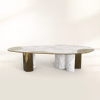 Ophelia Oval Carrara Marble & Gold Dining Table