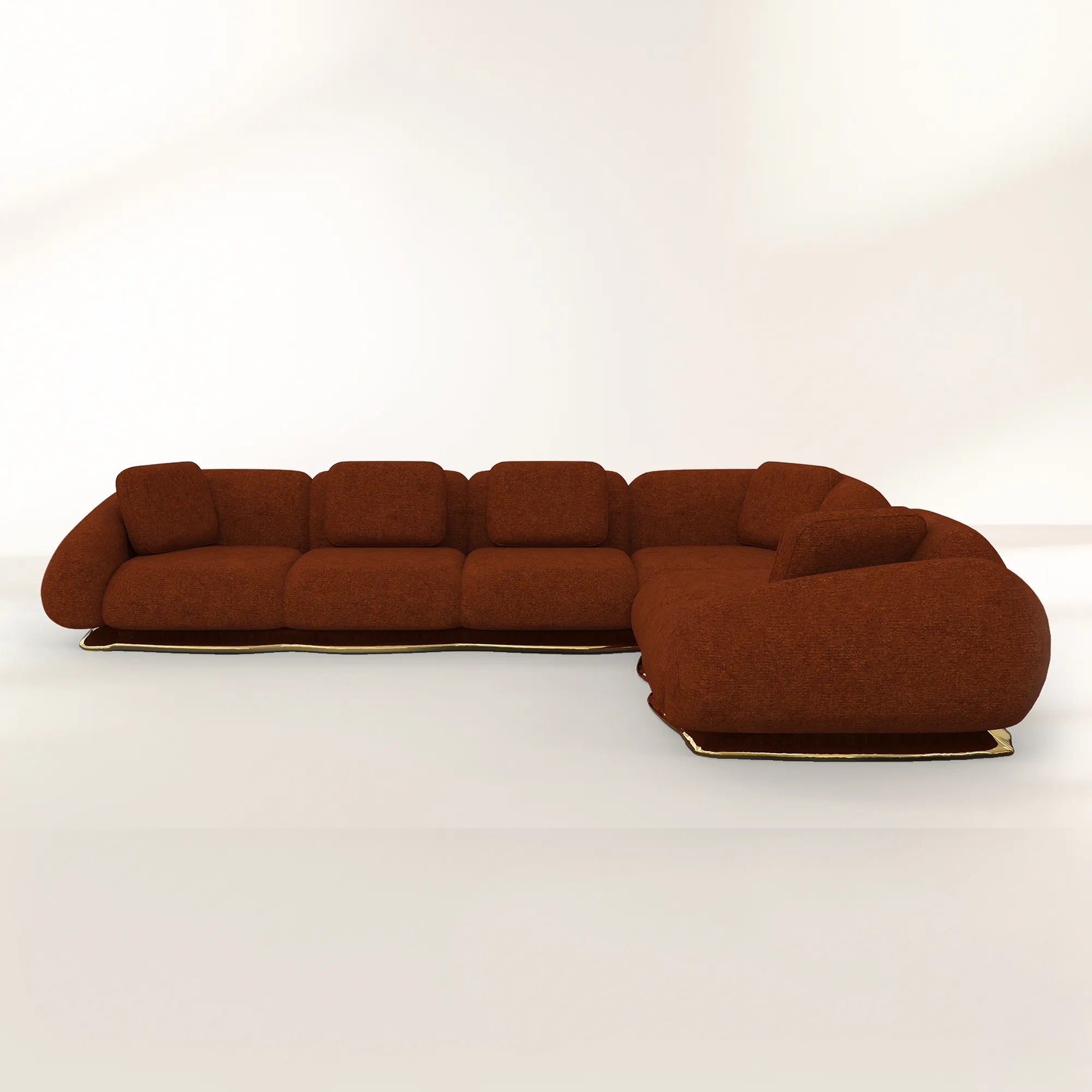 Luxury Modular Velvet Sofa with Polished Brass Base & Sculptural Masterpiece Design