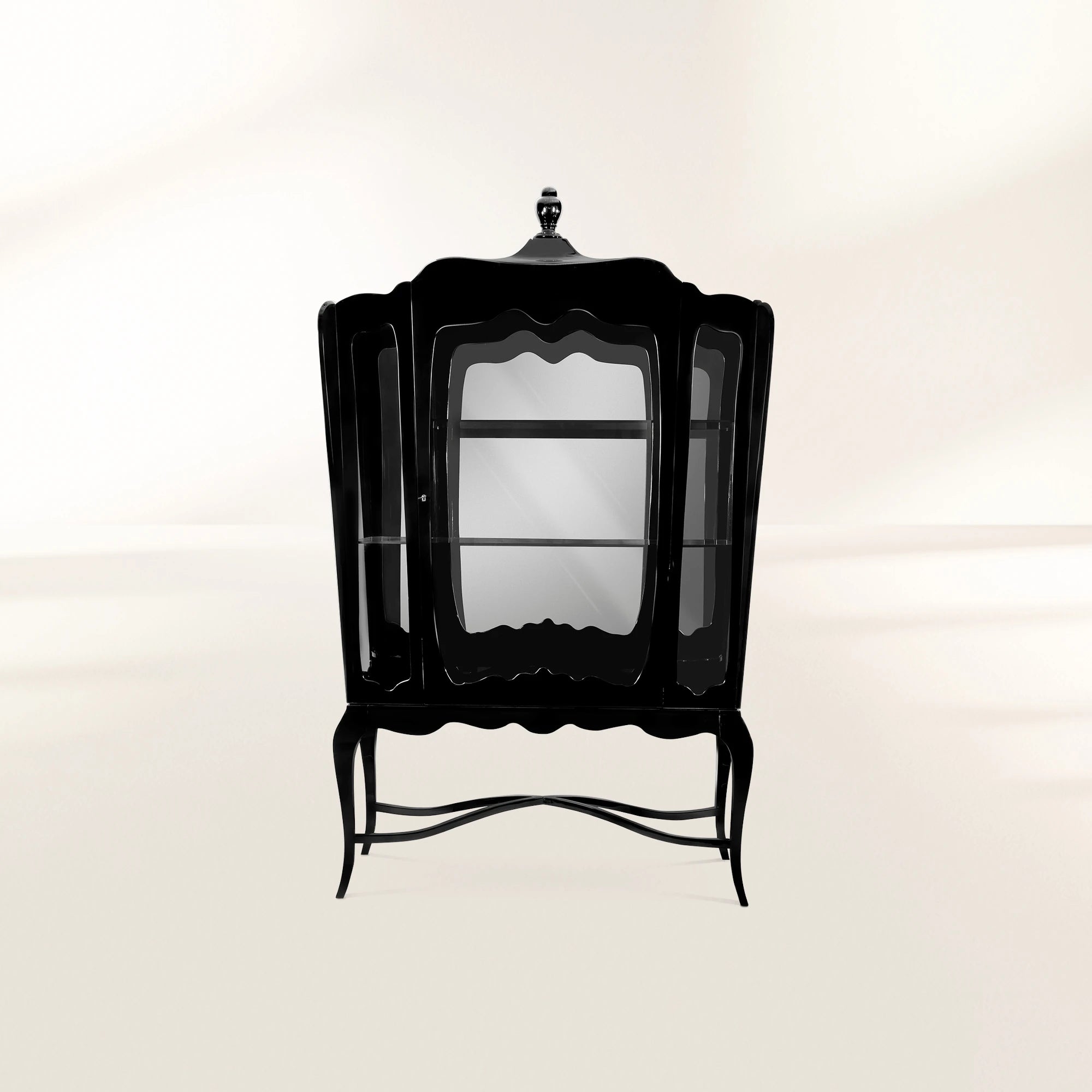 Luxury Curio Display Cabinet with Glass Panels, Mahogany Frame & Hidden Storage