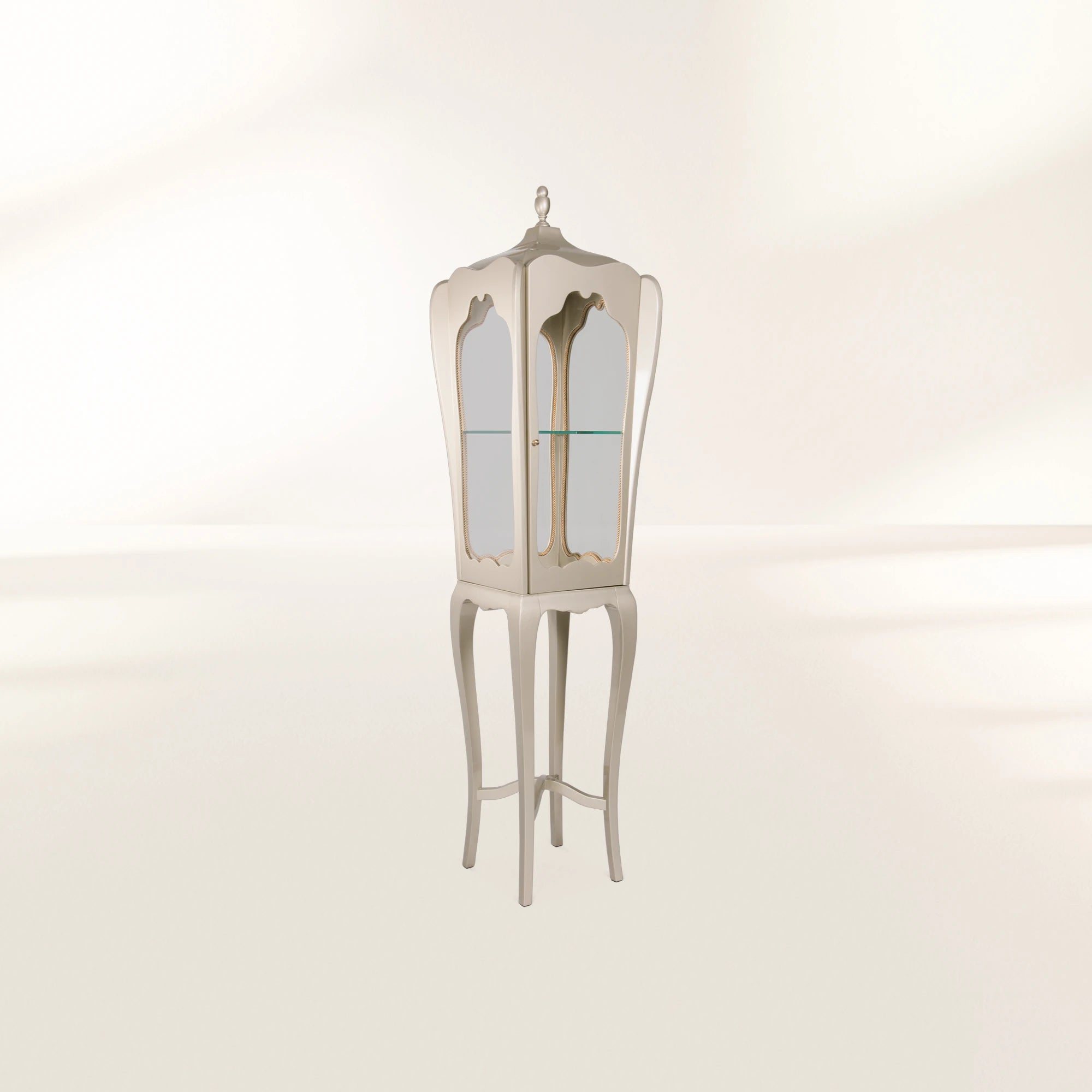 Luxury Slim Curio Display Cabinet with Glass Shelves & Mahogany Frame