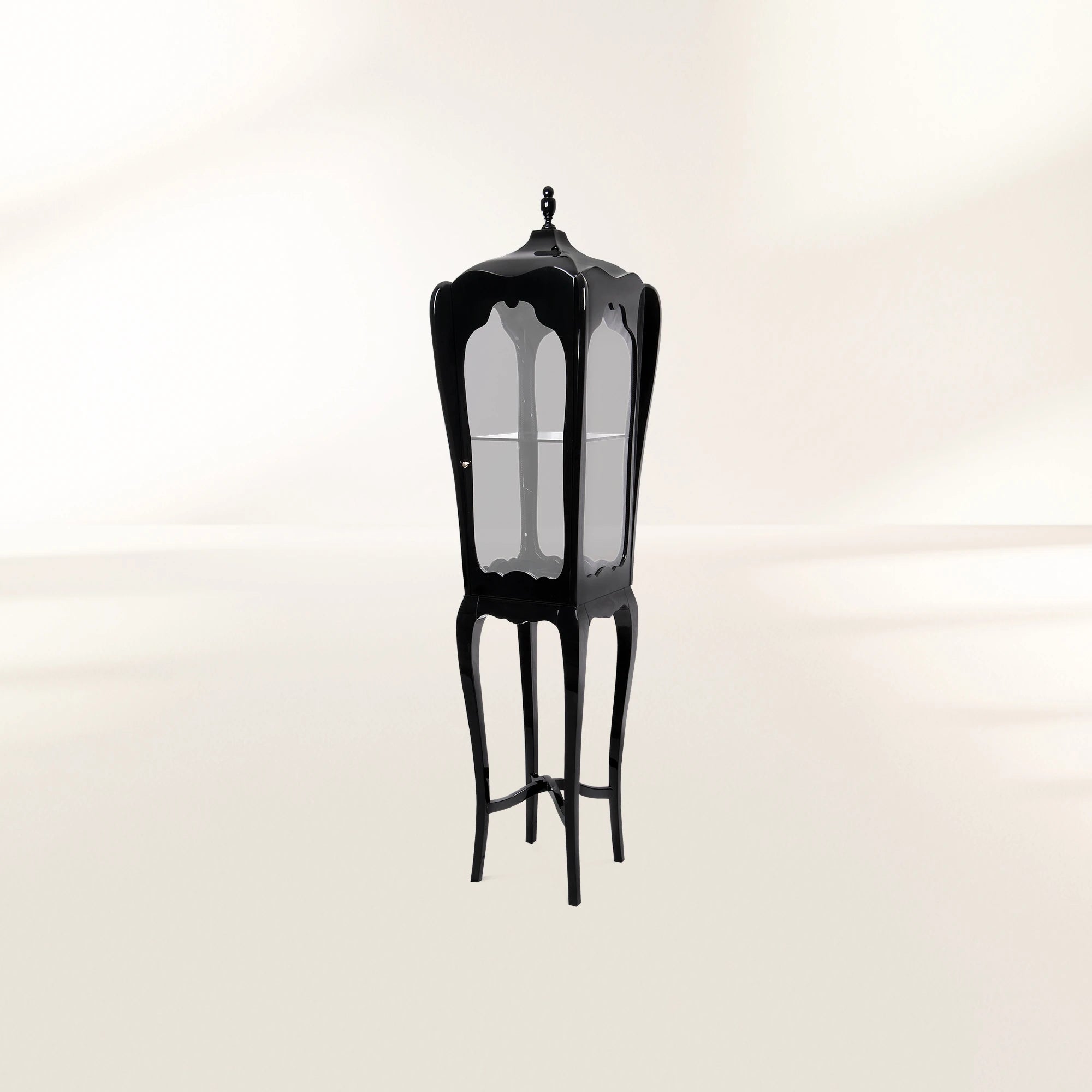 Luxury Slim Curio Display Cabinet with Glass Shelves & Mahogany Frame