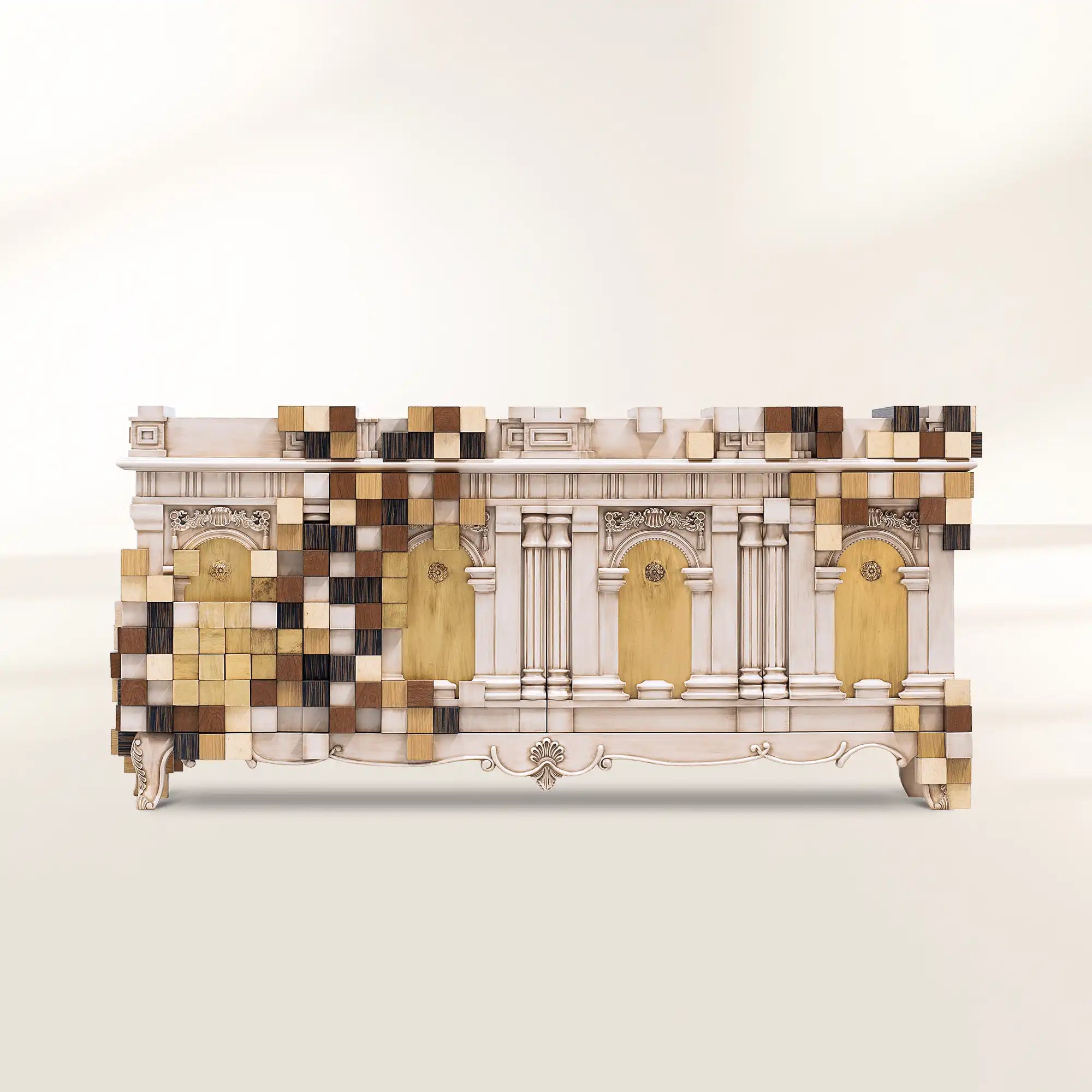 Luxury Mirrored Sideboard Buffet Cabinet with Gold Accents & Modern Storage