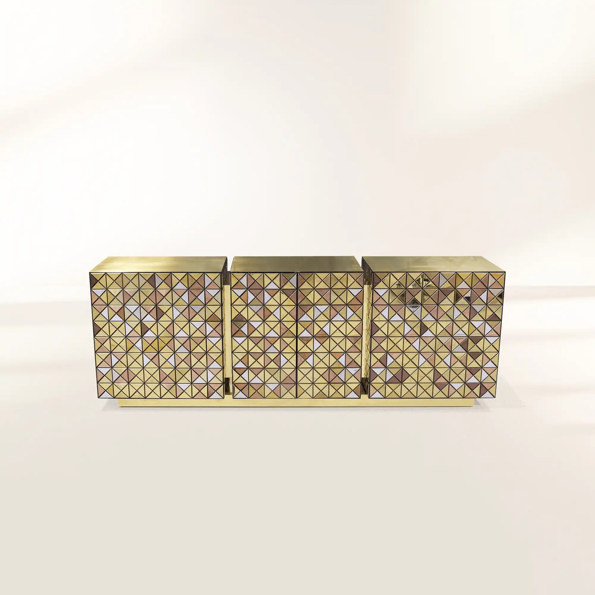 Luxury Anodized Metal Sideboard Cabinet with Pixel-Inspired Design & Hidden Storage