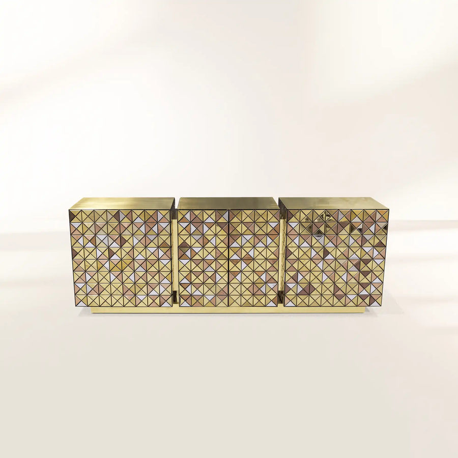 Luxury Anodized Metal Sideboard Cabinet with Pixel-Inspired Design & Hidden Storage
