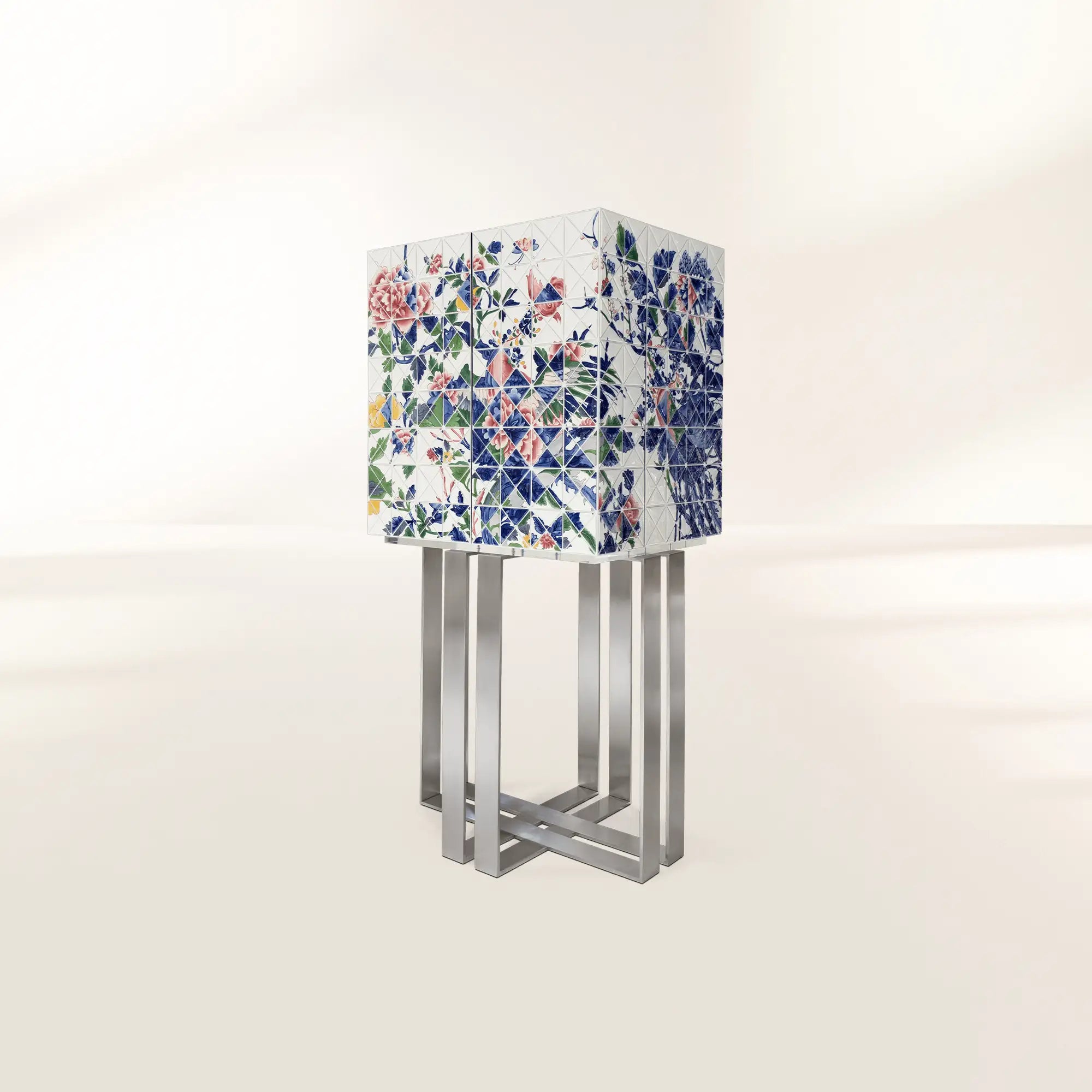 Luxury Geometric Bar Cabinet with Pixel-Inspired Design & Hidden Storage