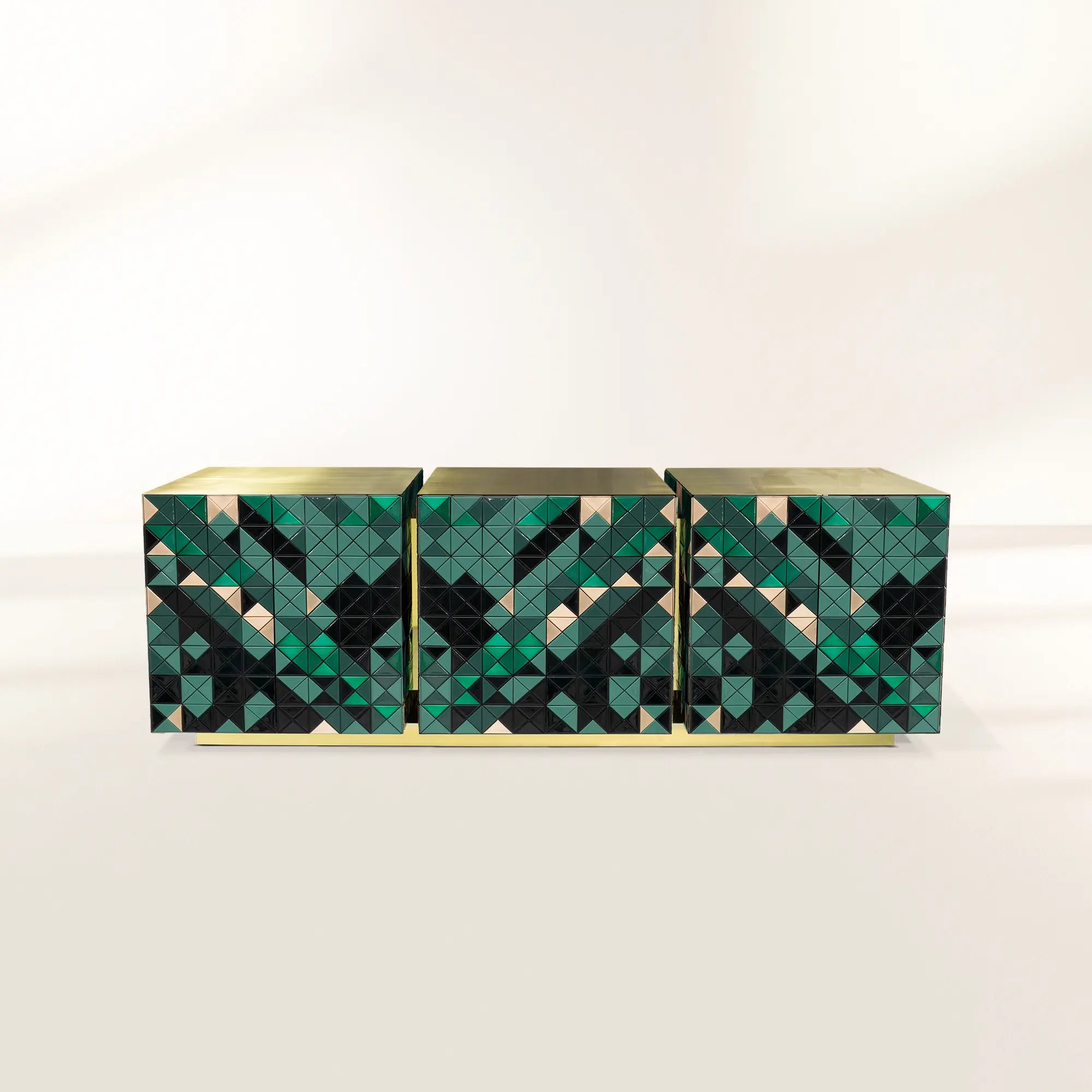 Luxury Anodized Metal Sideboard Cabinet with Pixel-Inspired Design & Hidden Storage