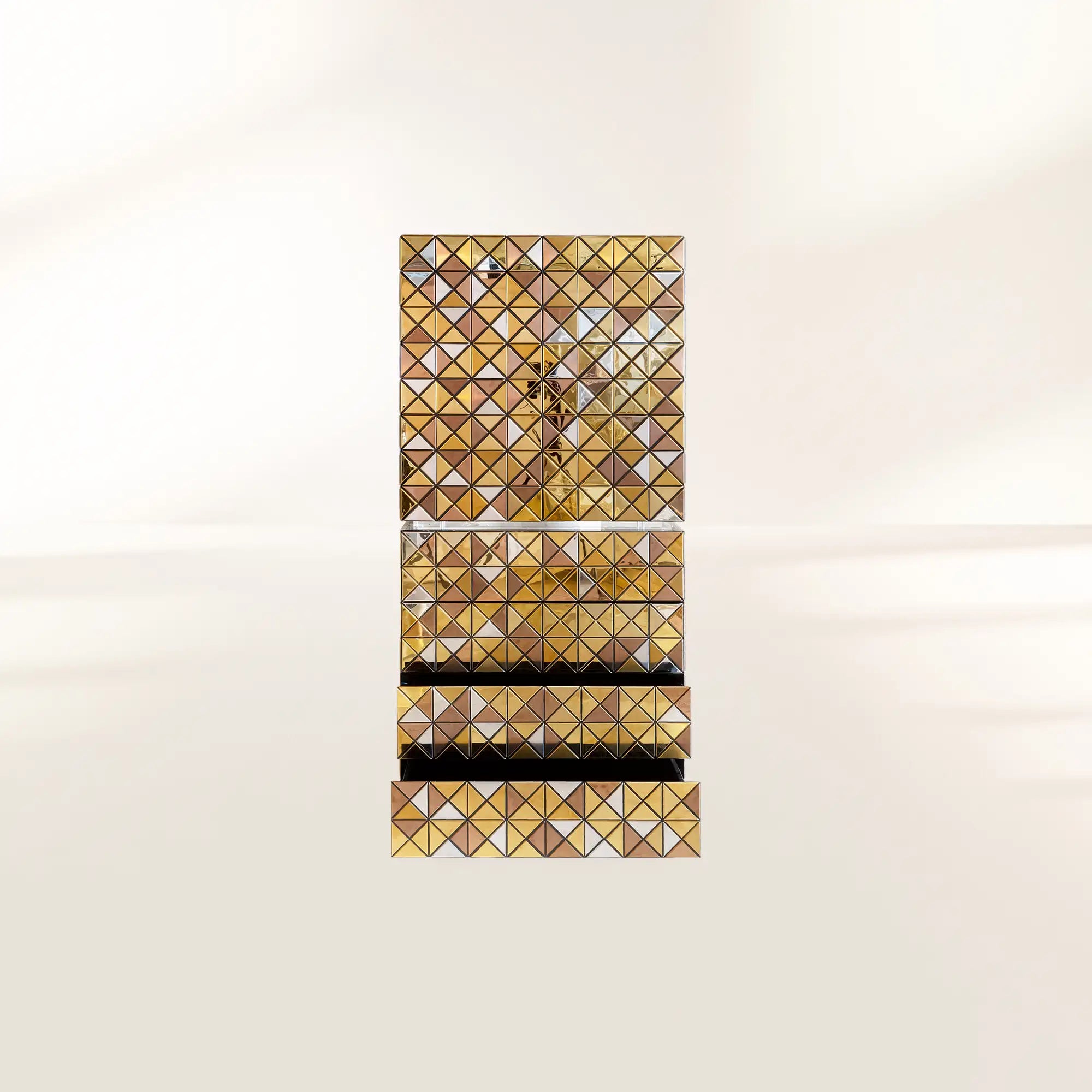 Luxury Walnut Curio Cabinet with Pixel-Inspired Design & Hidden Storage