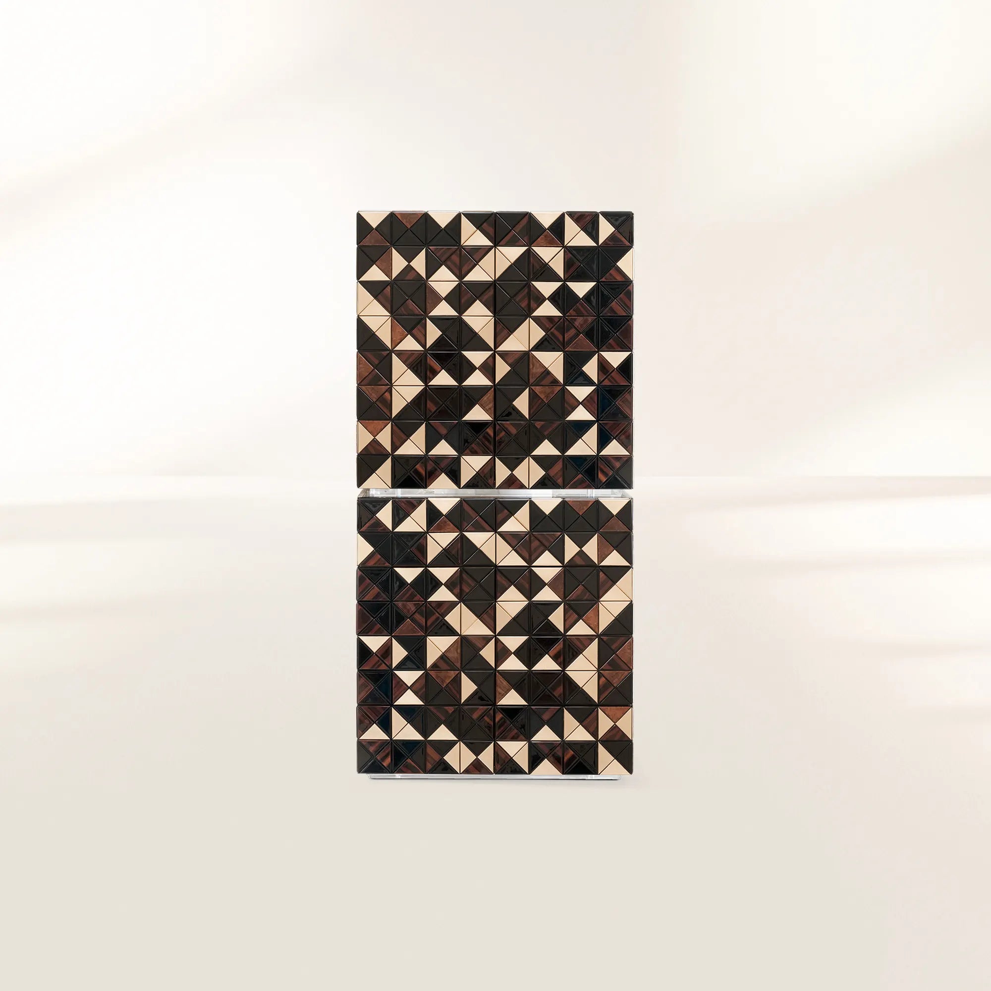 Luxury Walnut Curio Cabinet with Pixel-Inspired Design & Hidden Storage