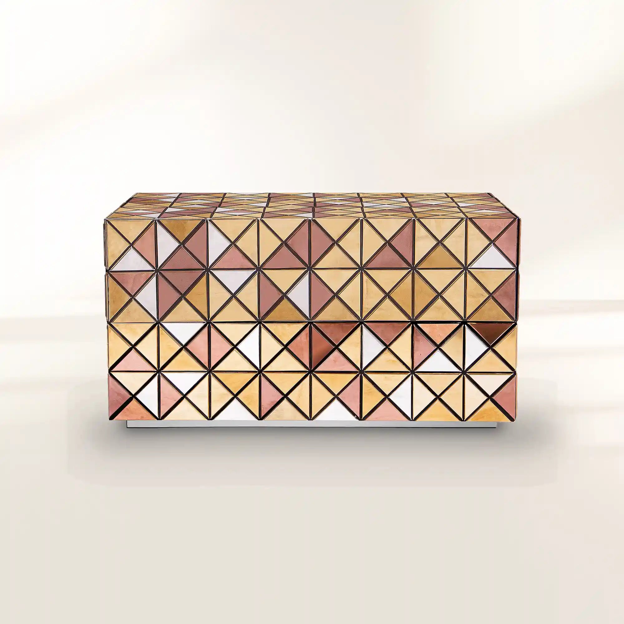 Pixel Geometric Mixed Metal Mirrored Luxury Nightstand