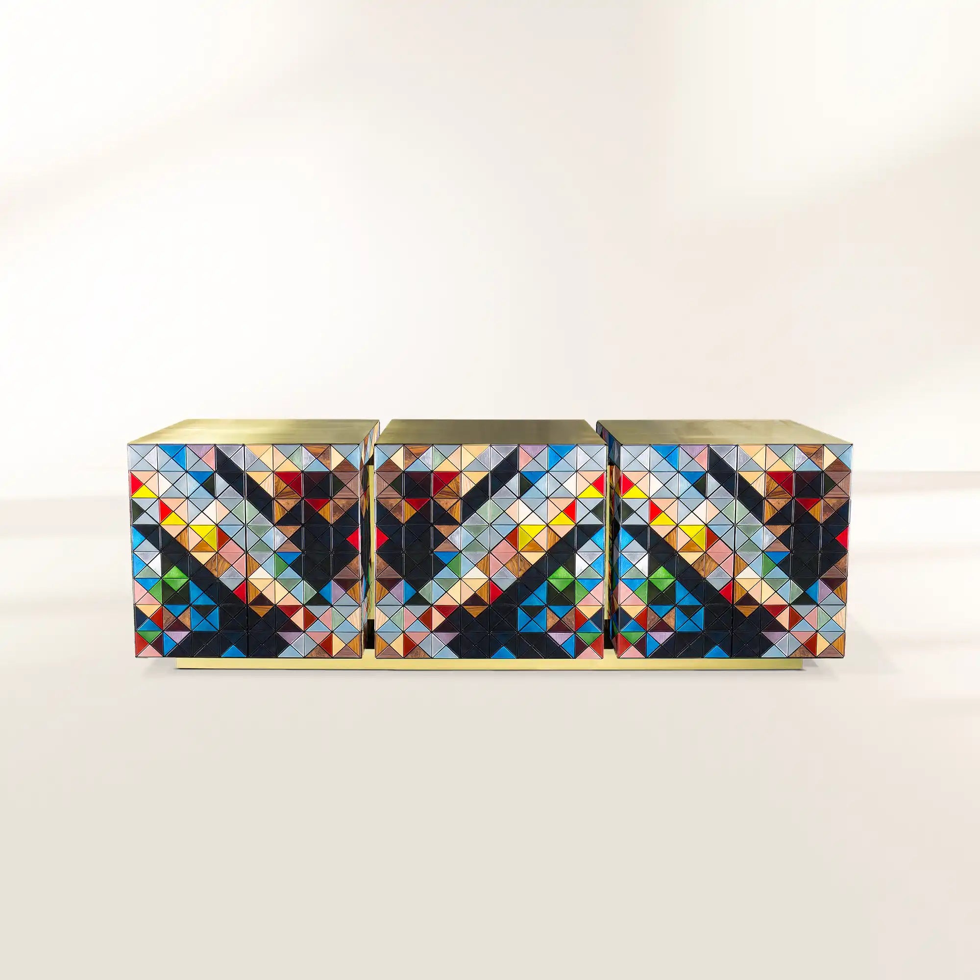 Luxury Anodized Metal Sideboard Cabinet with Pixel-Inspired Design & Hidden Storage