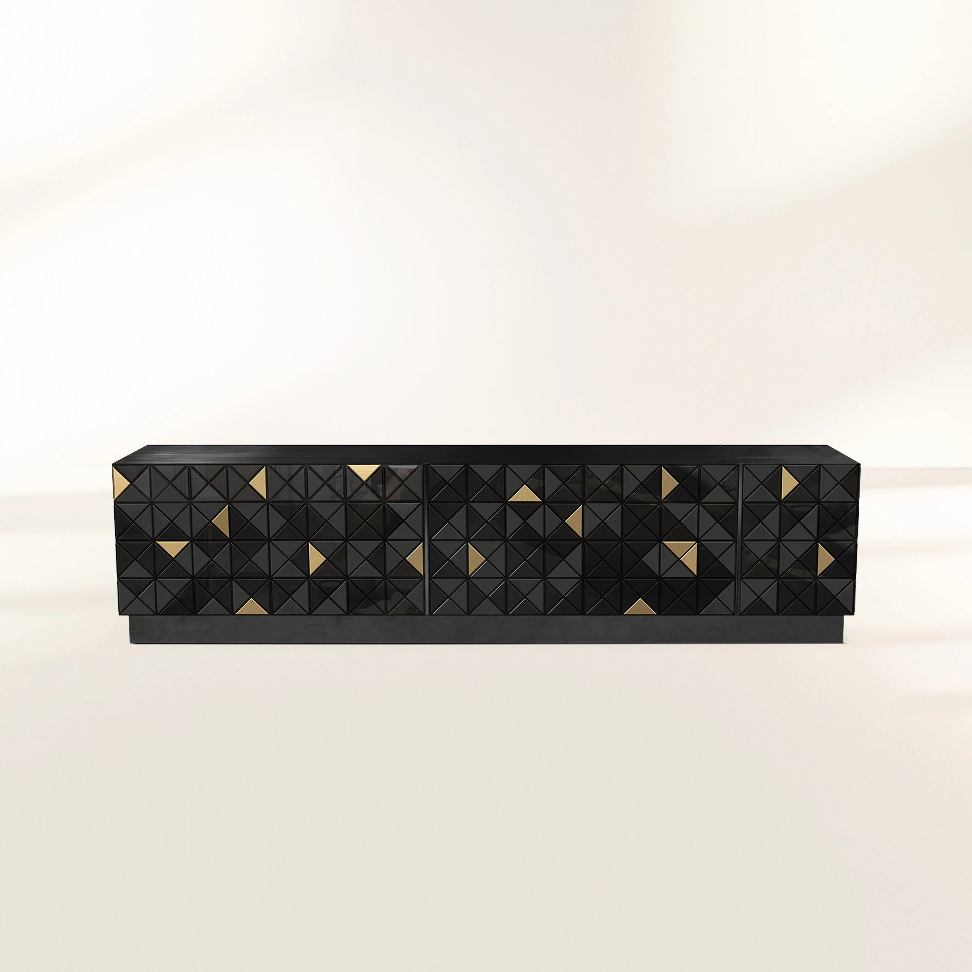 Luxury Walnut Media Console with Pixel-Inspired Design & Hidden Storage