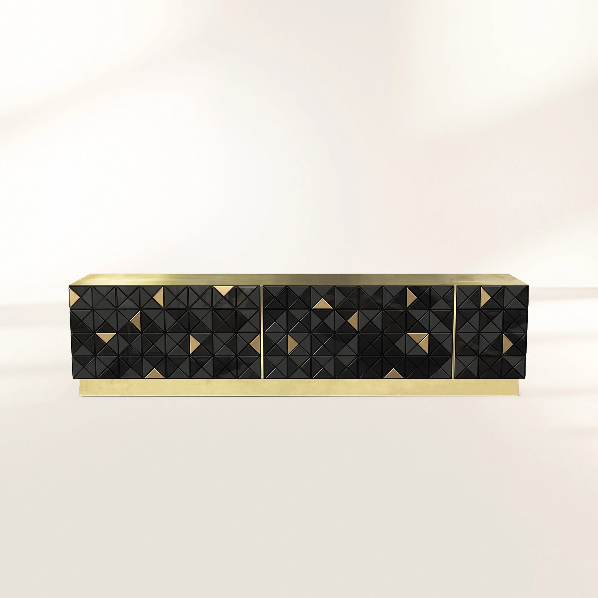 Luxury Walnut Media Console with Pixel-Inspired Design & Hidden Storage