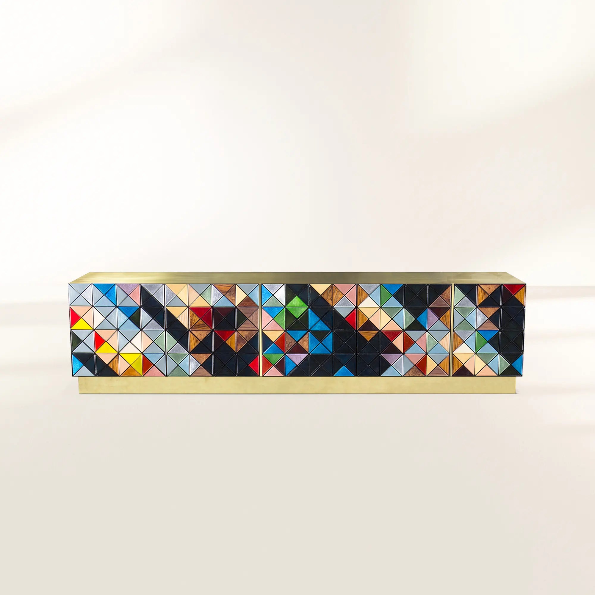 Luxury Walnut Media Console with Pixel-Inspired Design & Hidden Storage