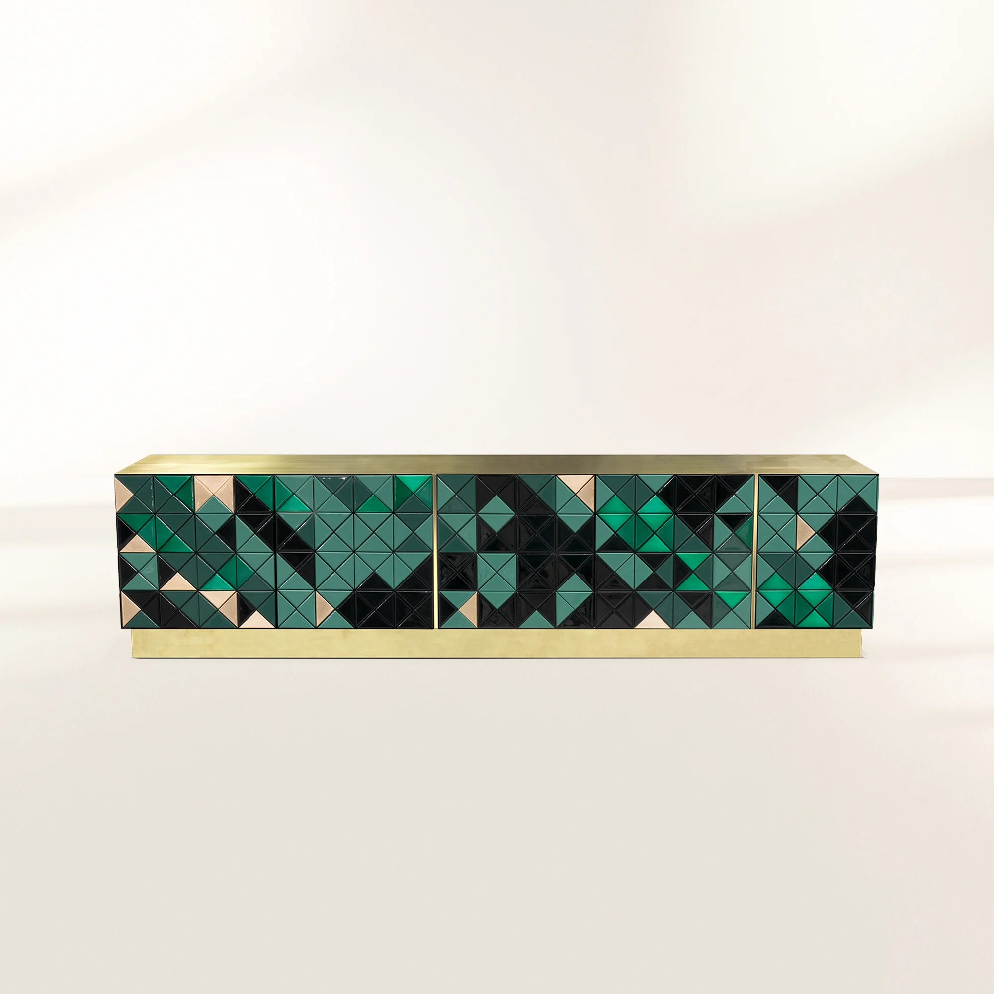 Luxury Walnut Media Console with Pixel-Inspired Design & Hidden Storage