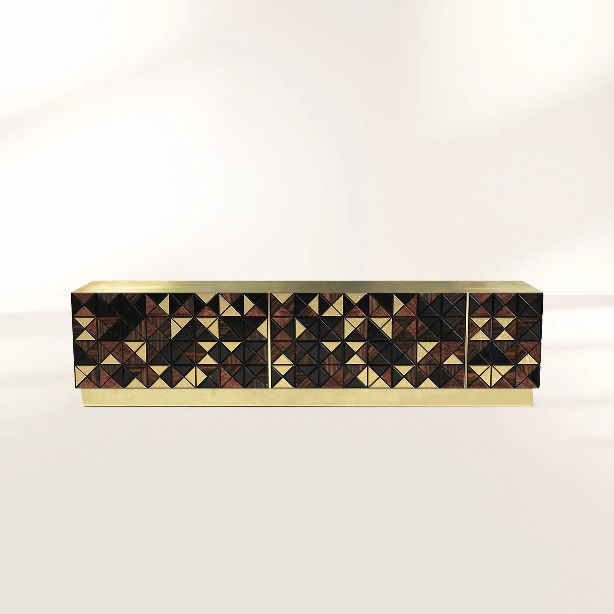 Luxury Walnut Media Console with Pixel-Inspired Design & Hidden Storage