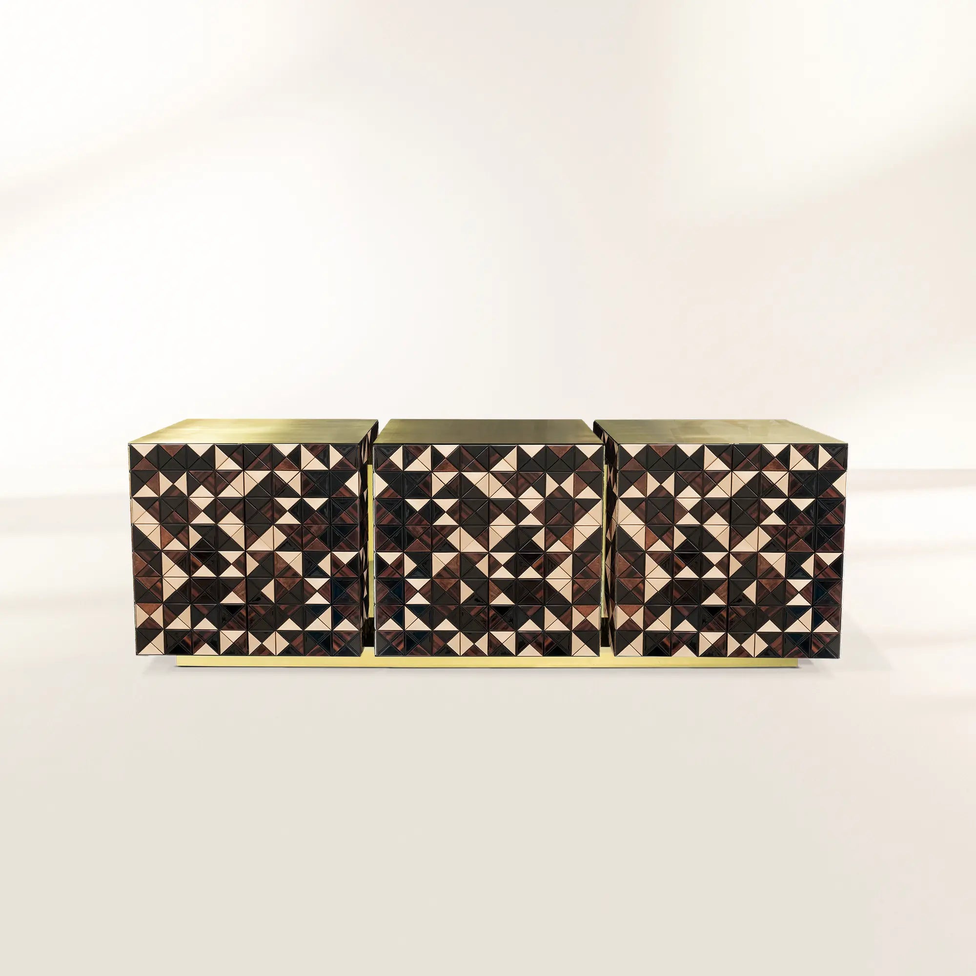 Luxury Anodized Metal Sideboard Cabinet with Pixel-Inspired Design & Hidden Storage