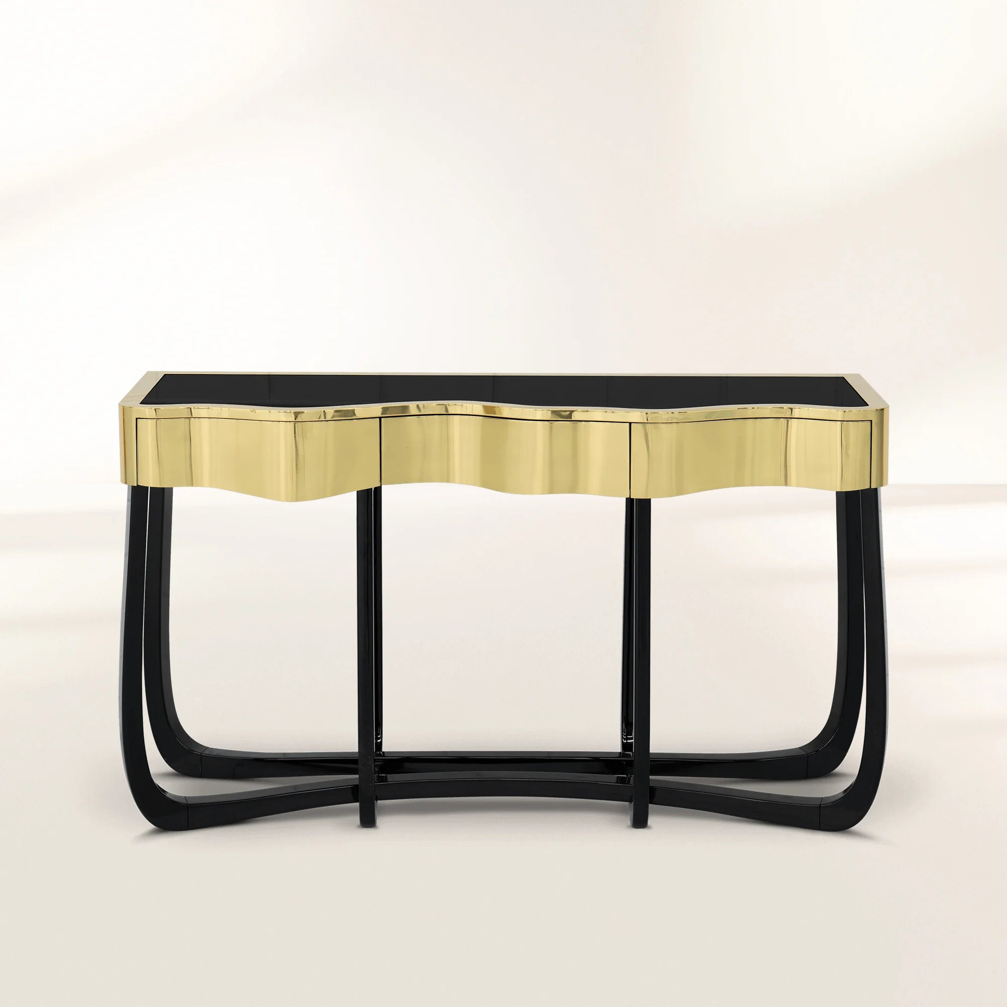Sinuous Consoles Patina Brass Wave Entryways Cabinet Table