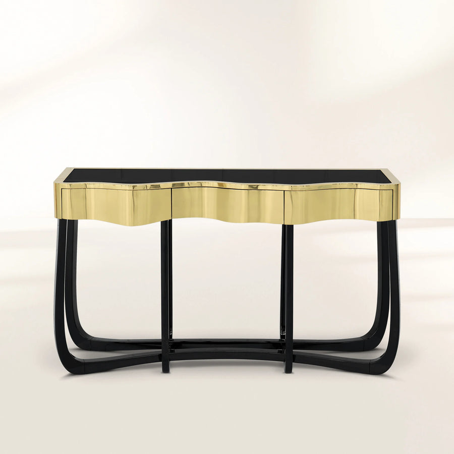 Sinuous Consoles Patina Brass Wave Entryways Cabinet Table