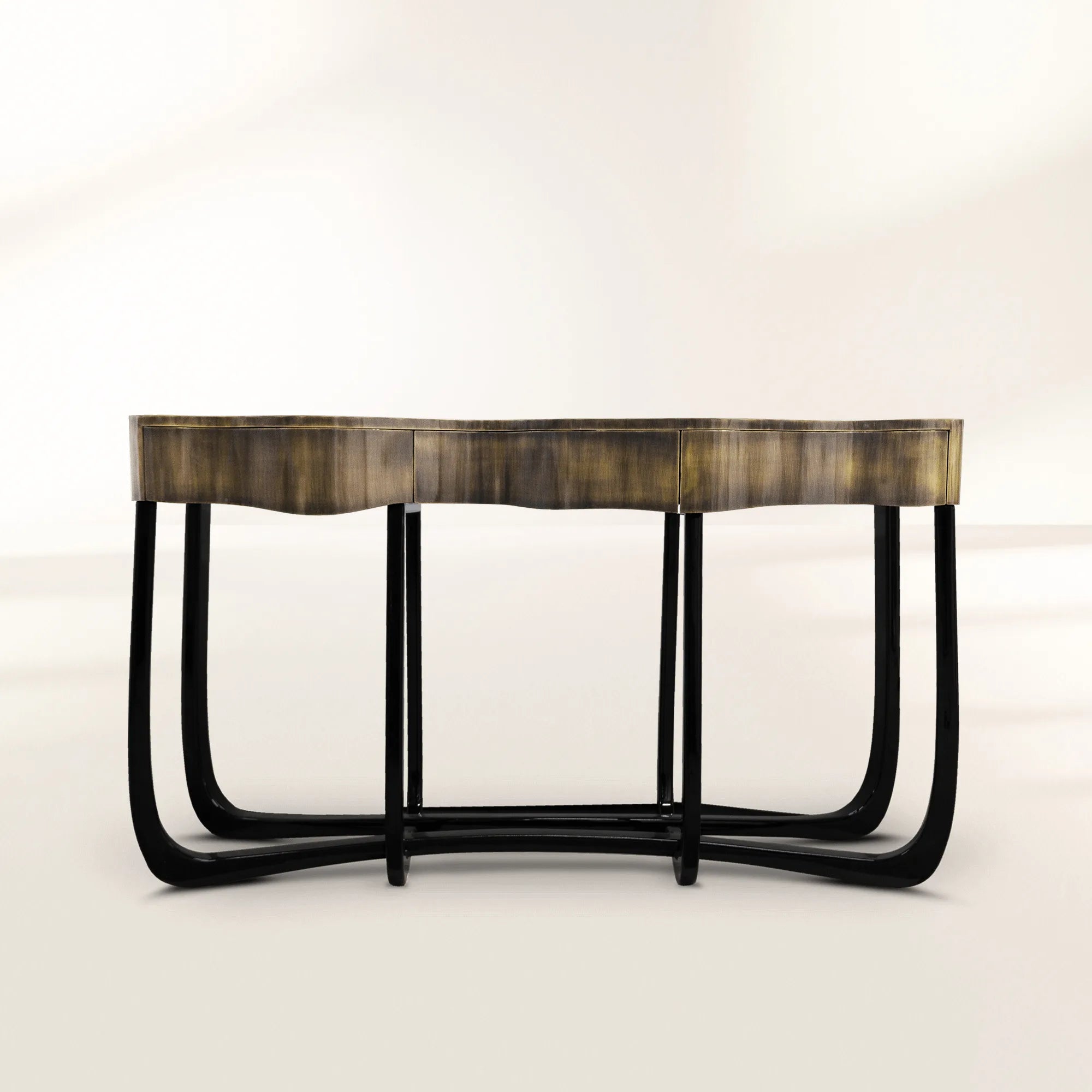 Sinuous Consoles Patina Brass Wave Entryways Cabinet Table