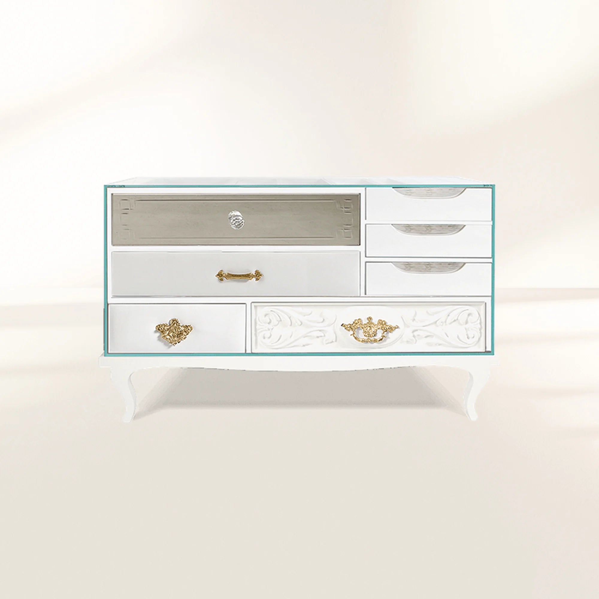 Soho White Baroque Mirrored Luxury Bedside Table