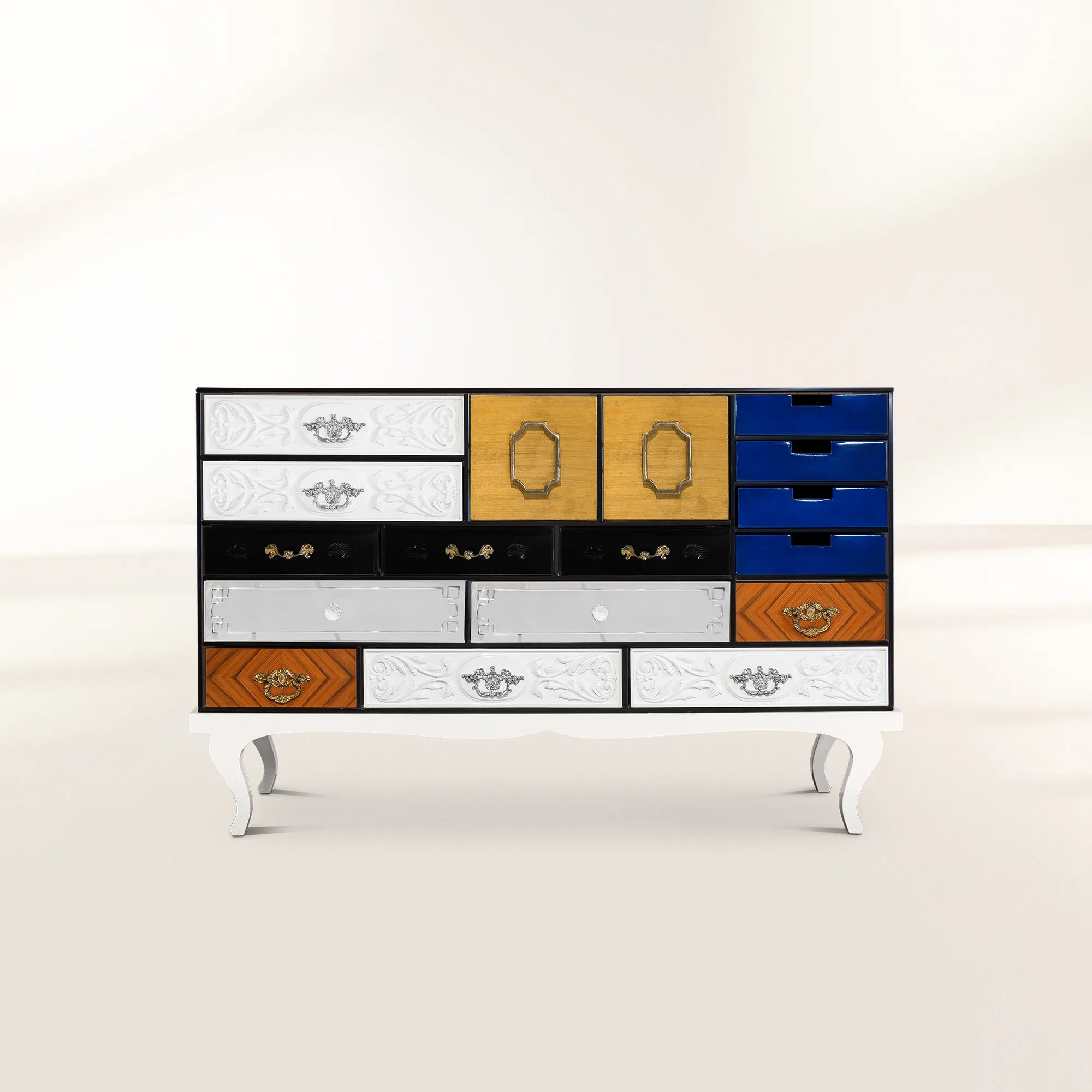 Luxury Patchwork Wood Sideboard Buffet Cabinet with Hidden Storage