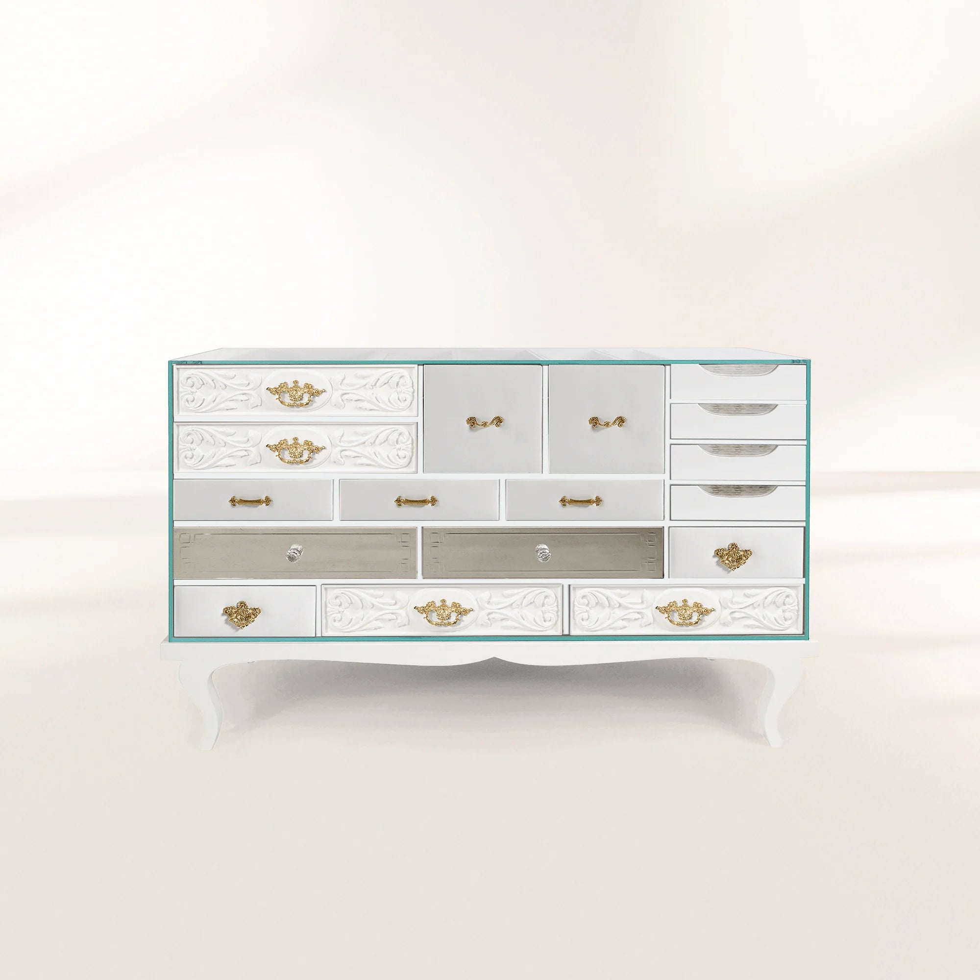 Luxury Patchwork Wood Sideboard Buffet Cabinet with Hidden Storage