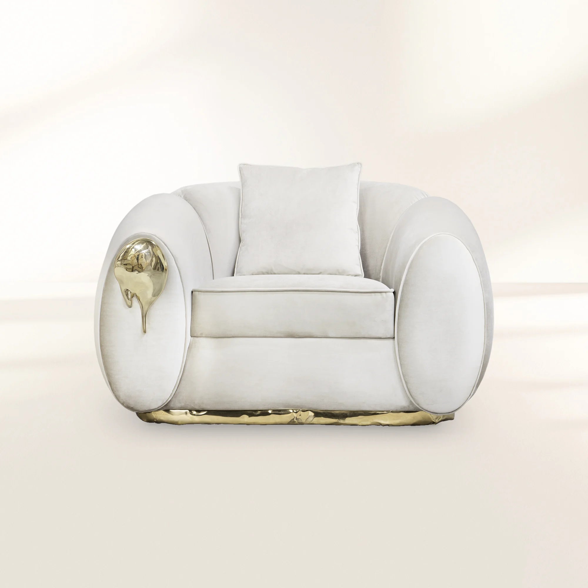 Luxury Sculptural Armchair with Polished Brass Accents & Vintage Contemporary Design