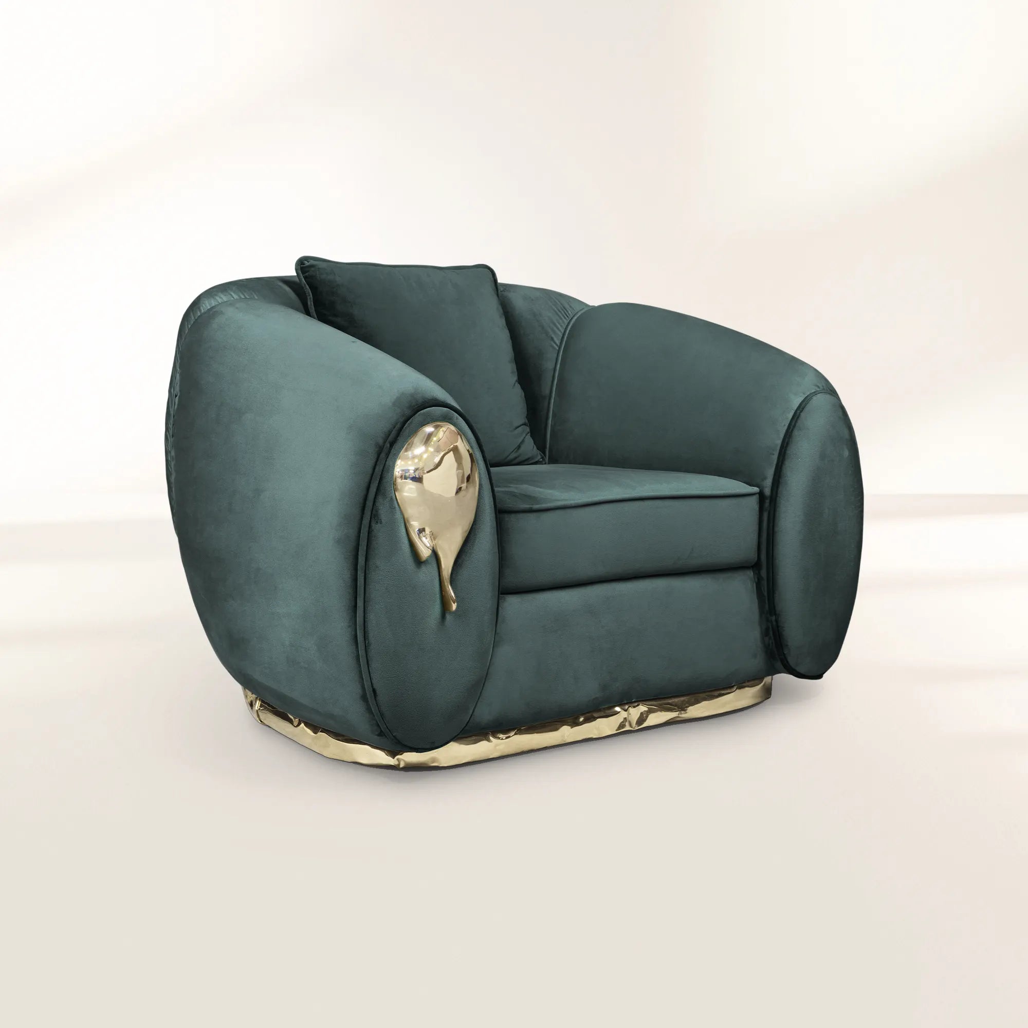 Luxury Sculptural Armchair with Polished Brass Accents & Vintage Contemporary Design