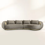 Luxury Curved Sofa with Hand-Hammered Polished Brass Base & Cream Upholstery Design