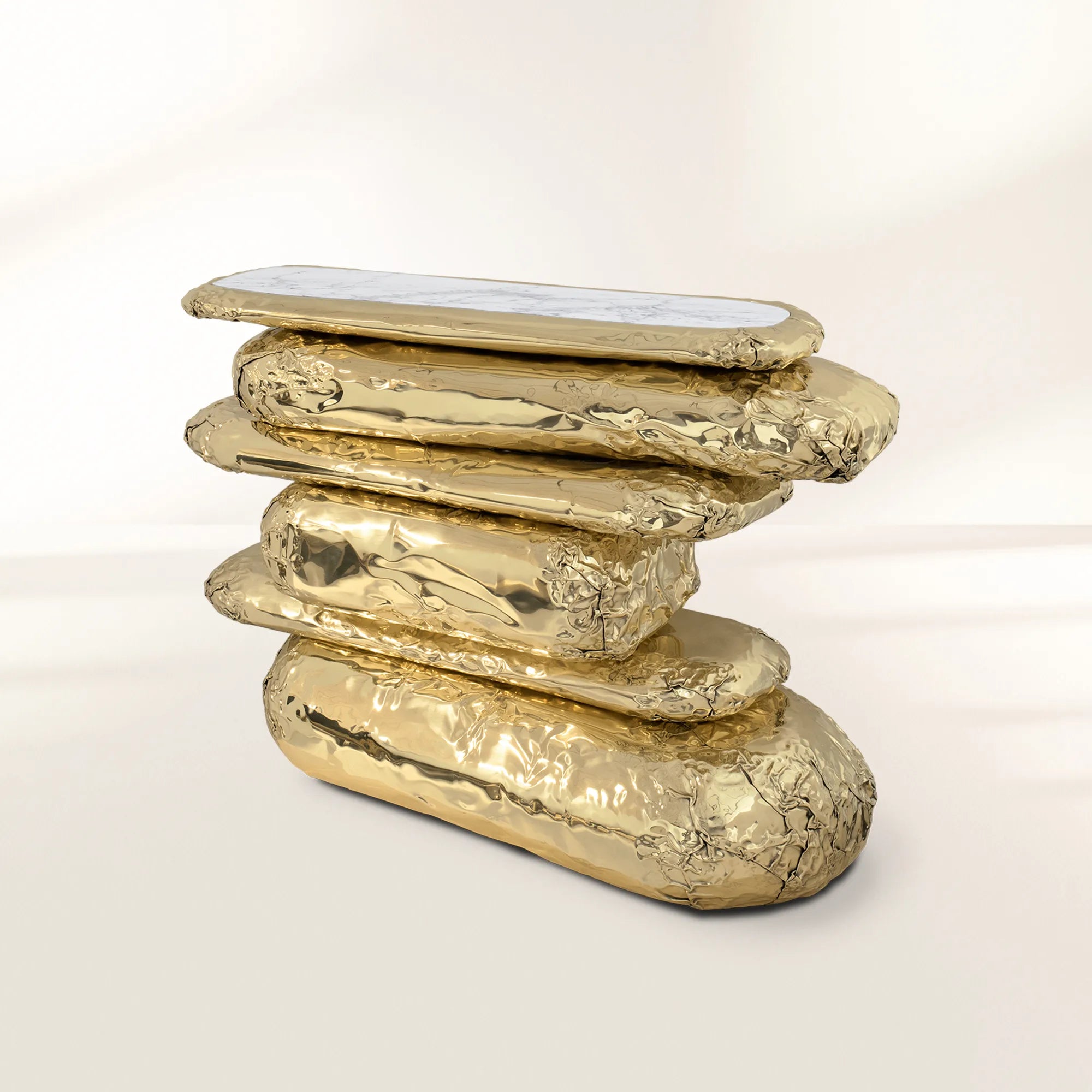 Stonehenge Consoles Crinkled Gilded Brass Entryways Cabinet Table