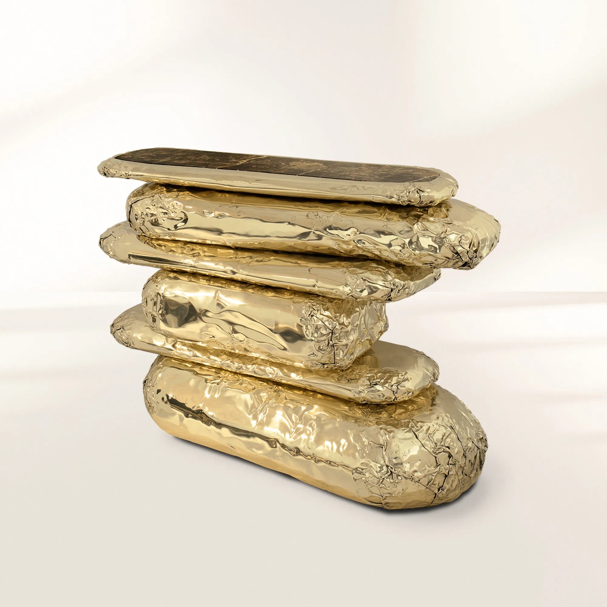 Stonehenge Consoles Crinkled Gilded Brass Entryways Cabinet Table
