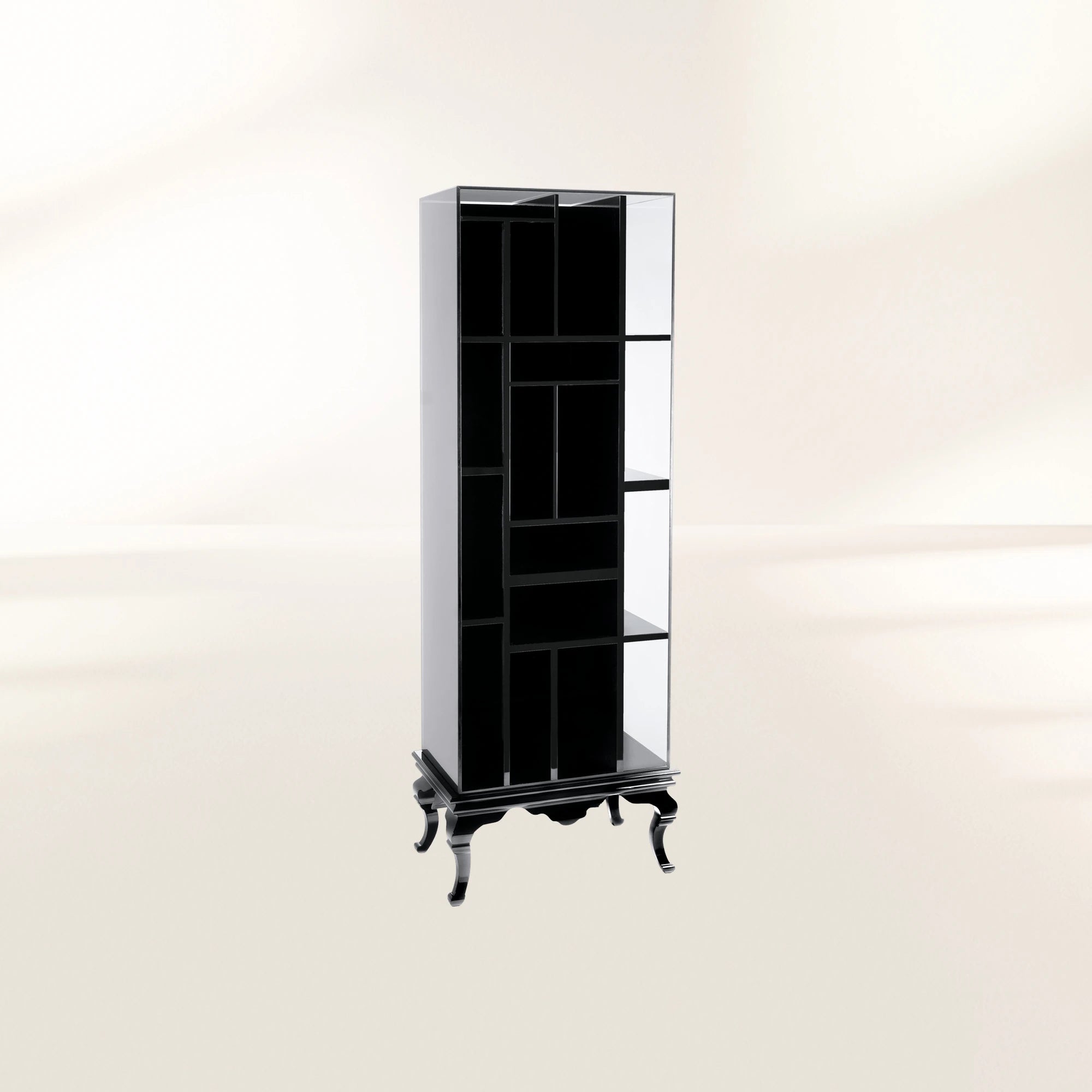 Luxury Tall Bookcase with Smoked Glass Shelves & Modern Display Storage