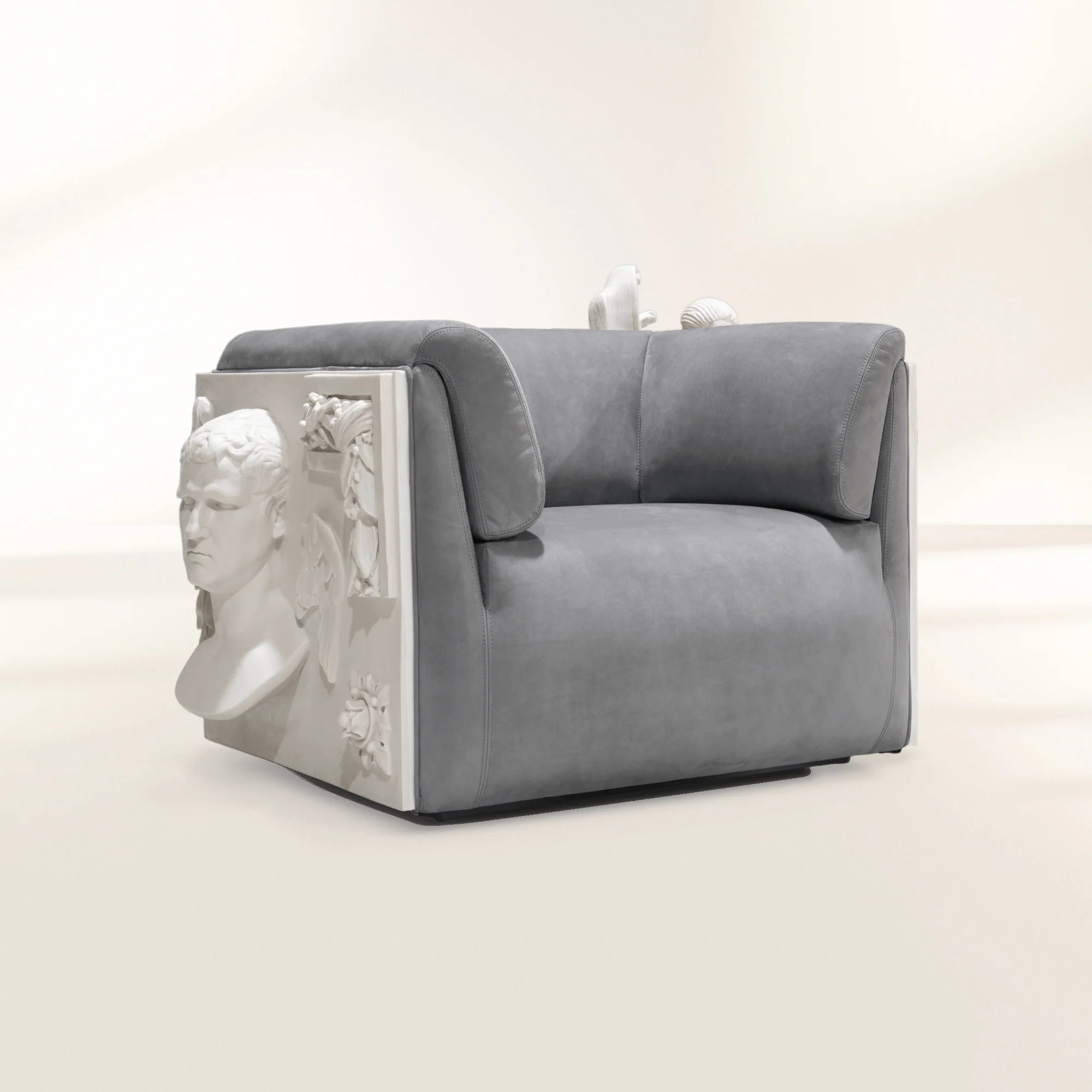 Luxury Versailles Style Armchair with Carved Wooden Frame & Upholstered Design