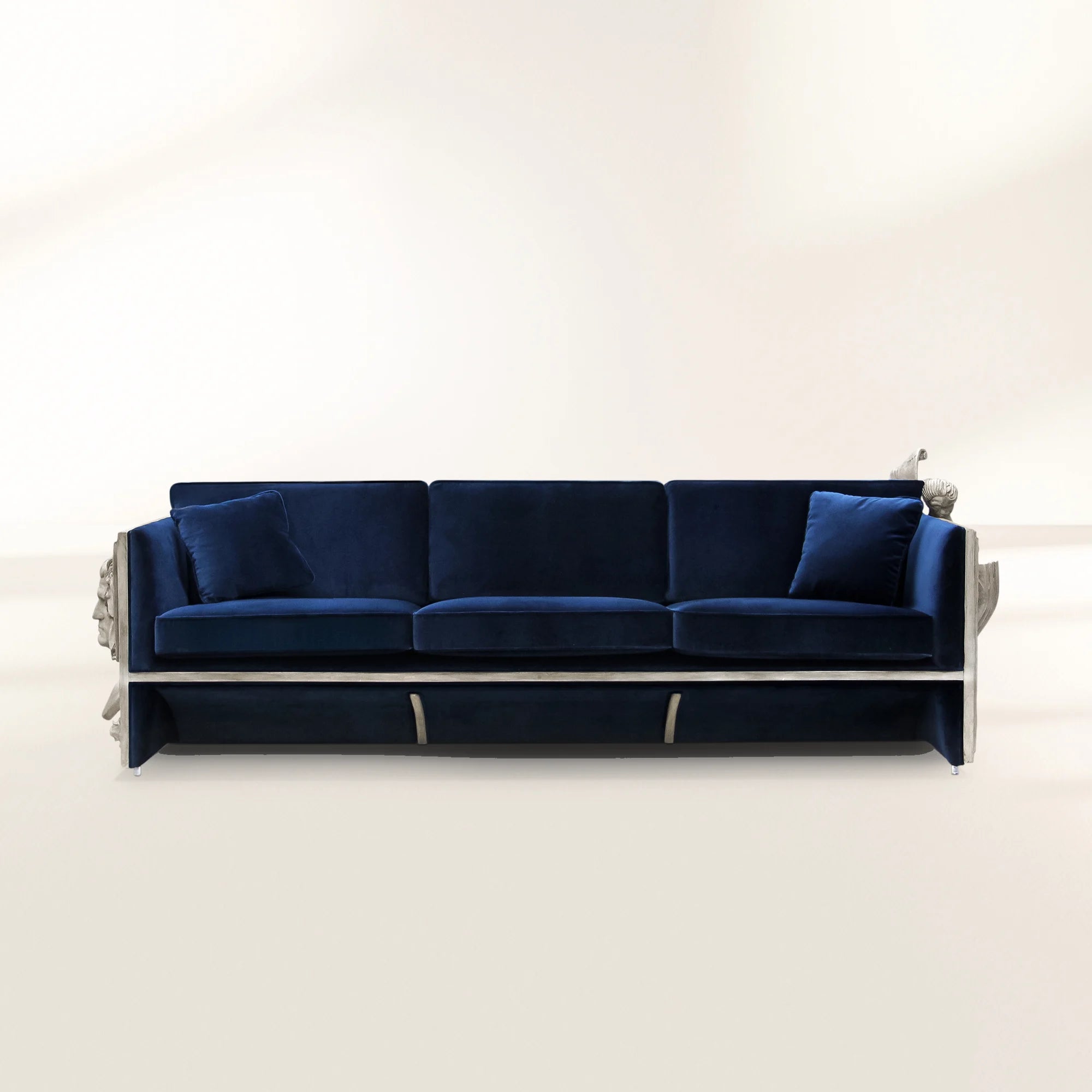 Luxury Versailles Inspired Sofa with Sculpted Resin Wood Frame, Velvet Pillows & Acrylic Legs