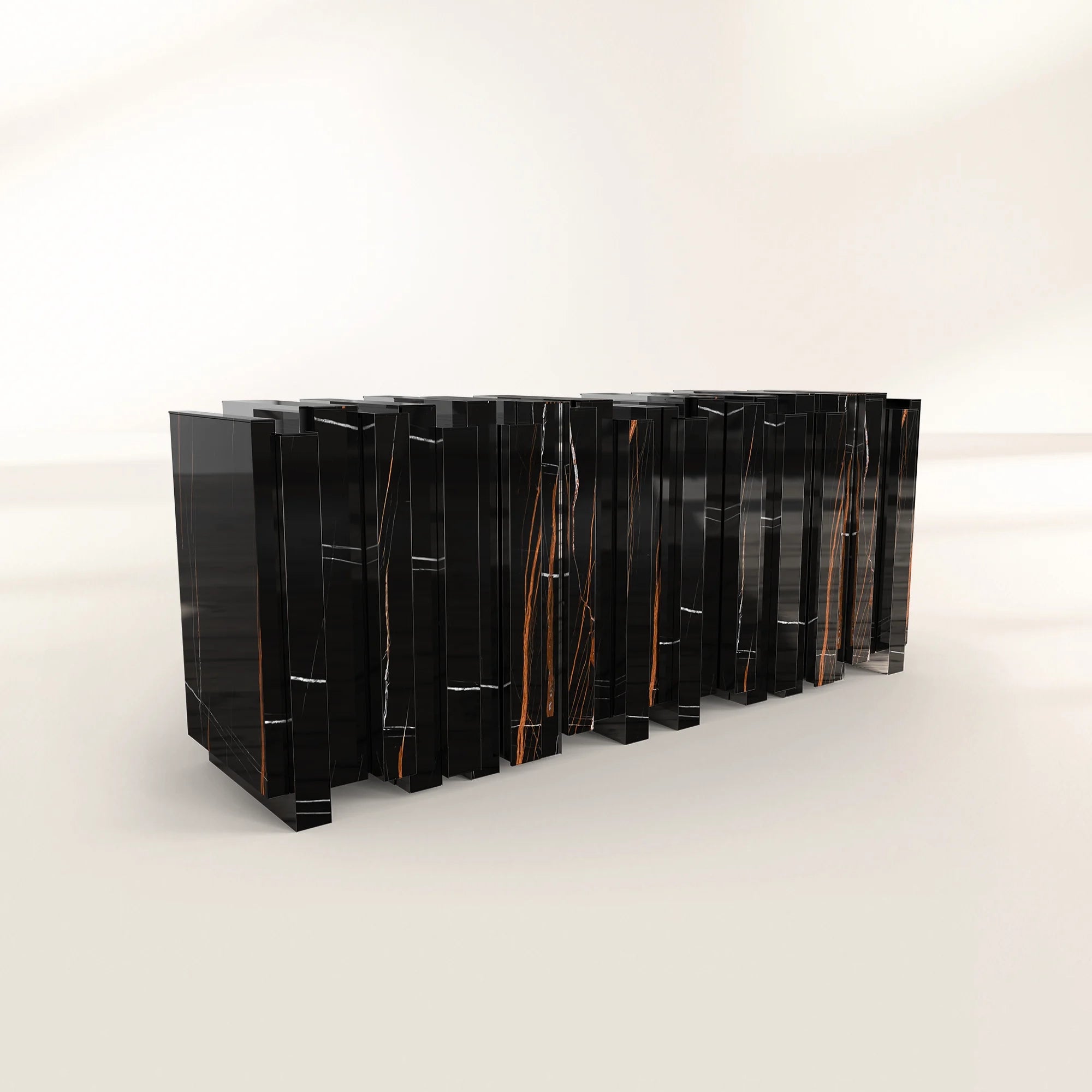 Luxury Sculptural Sideboard Cabinet with Black Gold Finish & Hidden Storage
